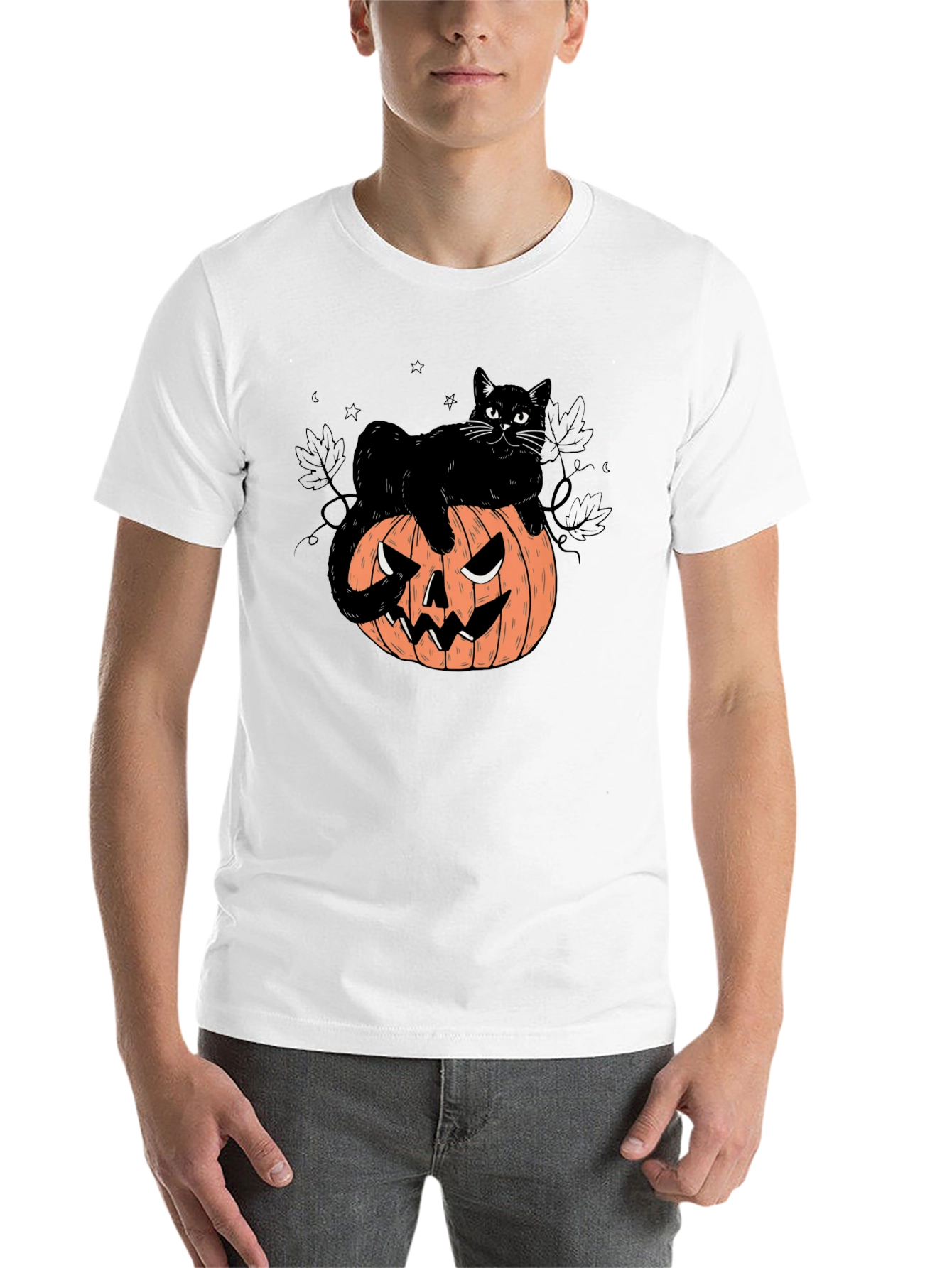 Black Halloween Cat on Pumpkin Graphic Tee view 14