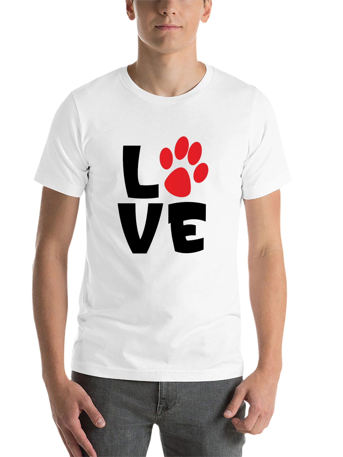 Black Love Paw Print Men's Black T-Shirt view 14