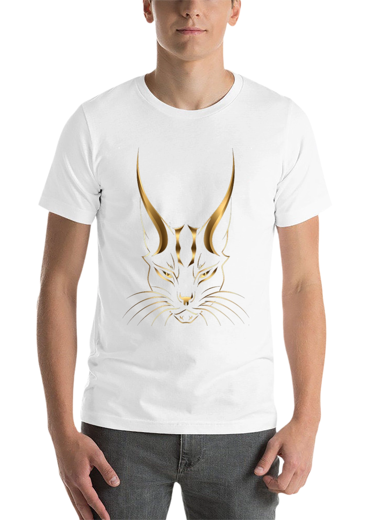 Black Black T-shirt with Golden Cat Graphic view 14