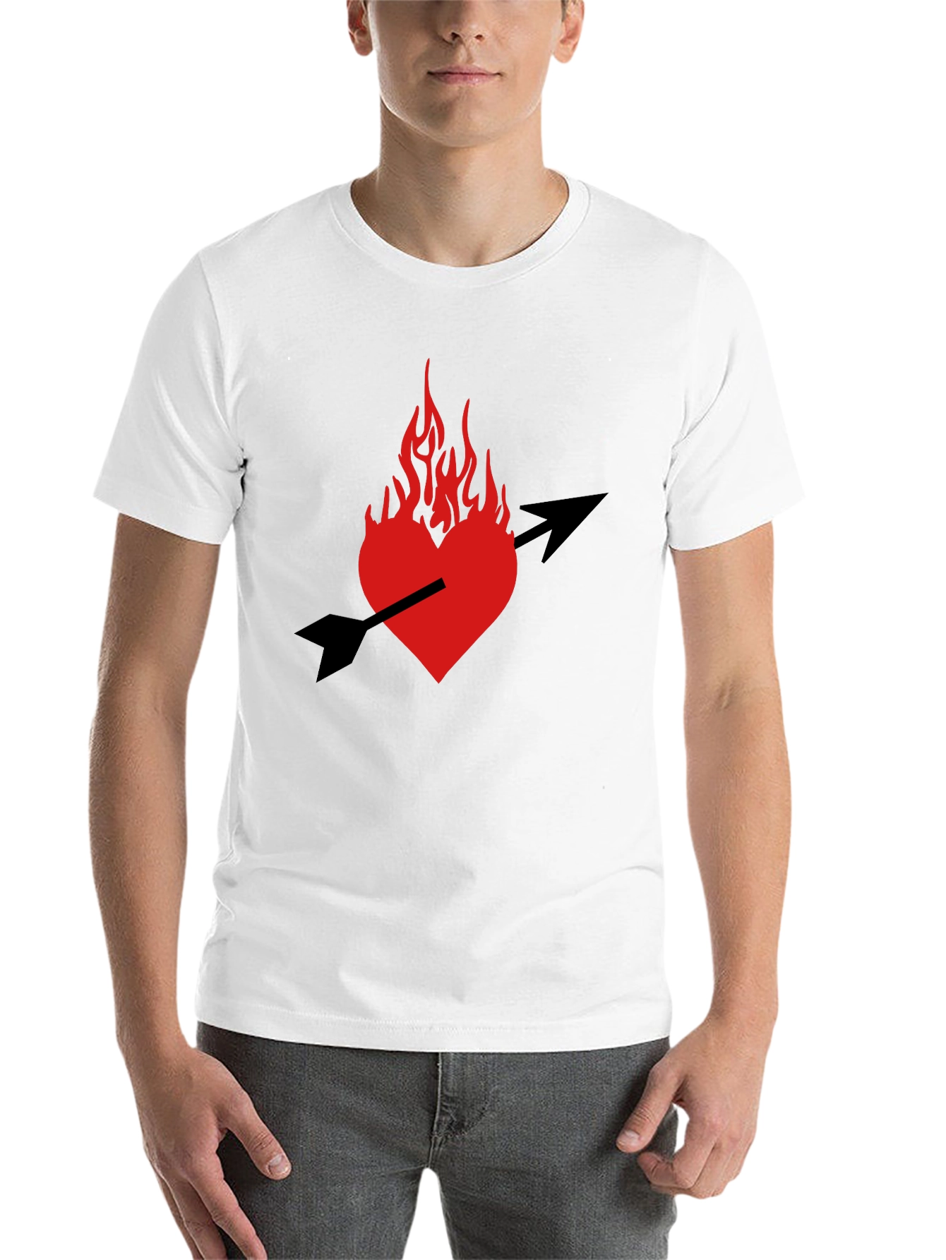 Black Burning Heart Arrow Graphic Black T-Shirt view 14