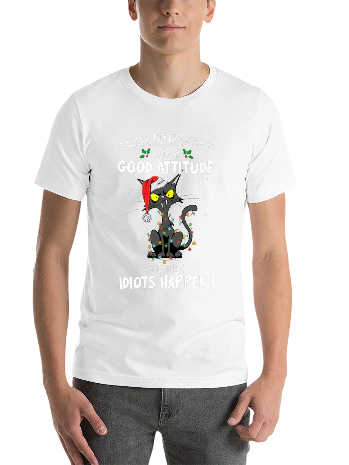 Black Funny Cat Christmas T-Shirt view 14