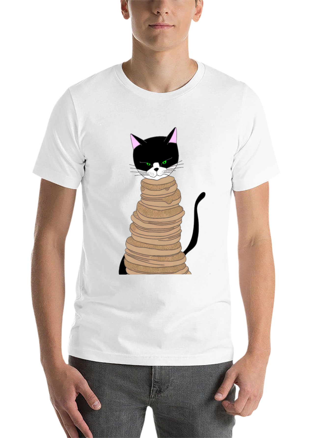 Black Cat Pancake Stack T-Shirt - Funny & Unique Design view 14