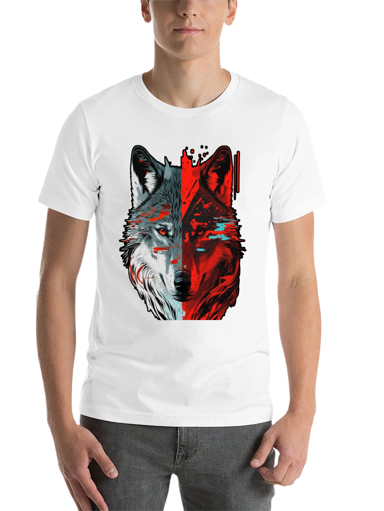 Black Bicolor Wolf Graphic T-Shirt - Stylish Animal Tee view 14