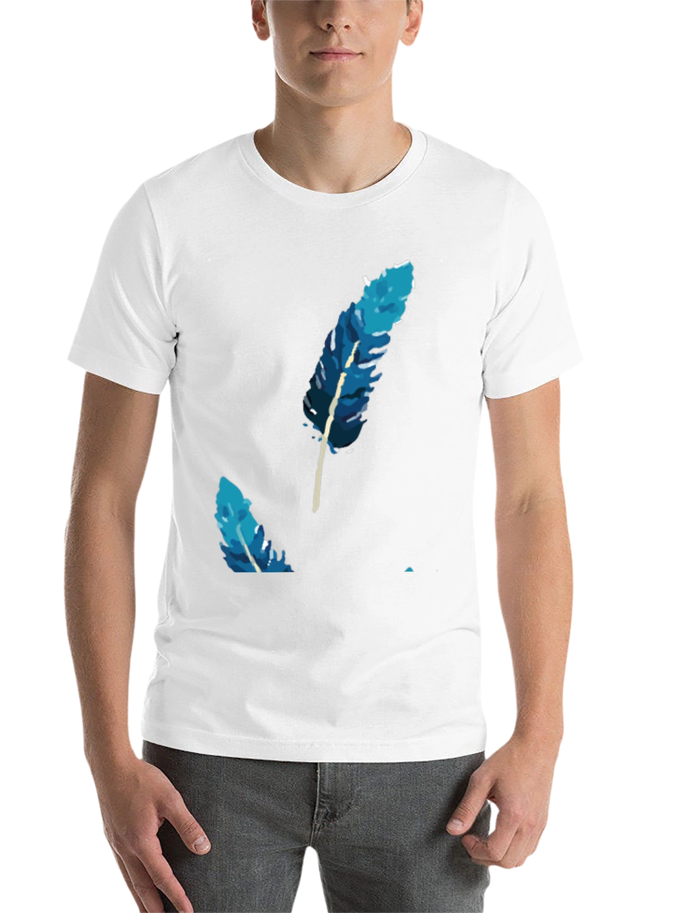 Black Blue Feather Graphic Tee - Soft Cotton Blend view 14