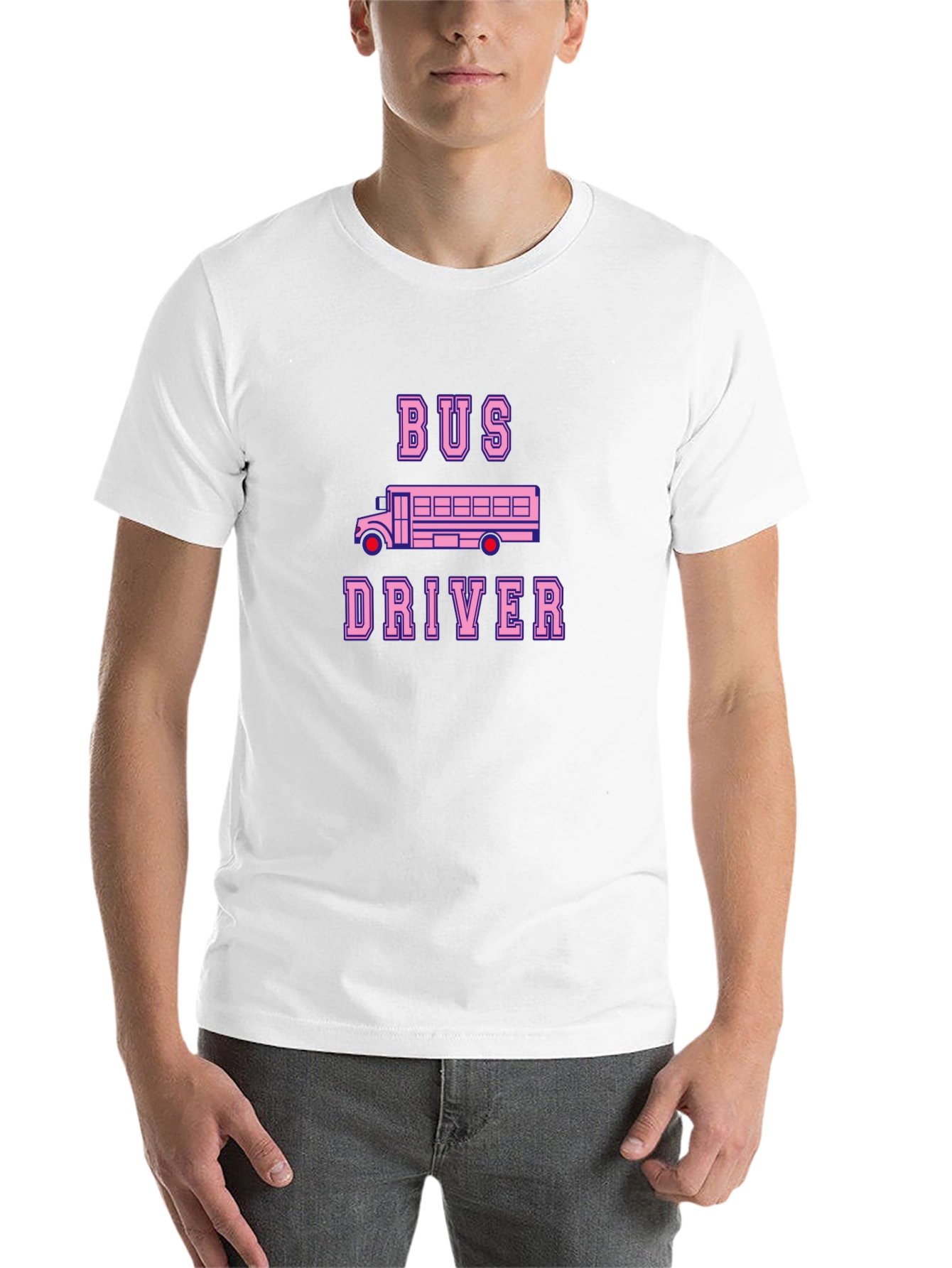 Black Bus Driver T-Shirt - Pink School Bus Design view 14