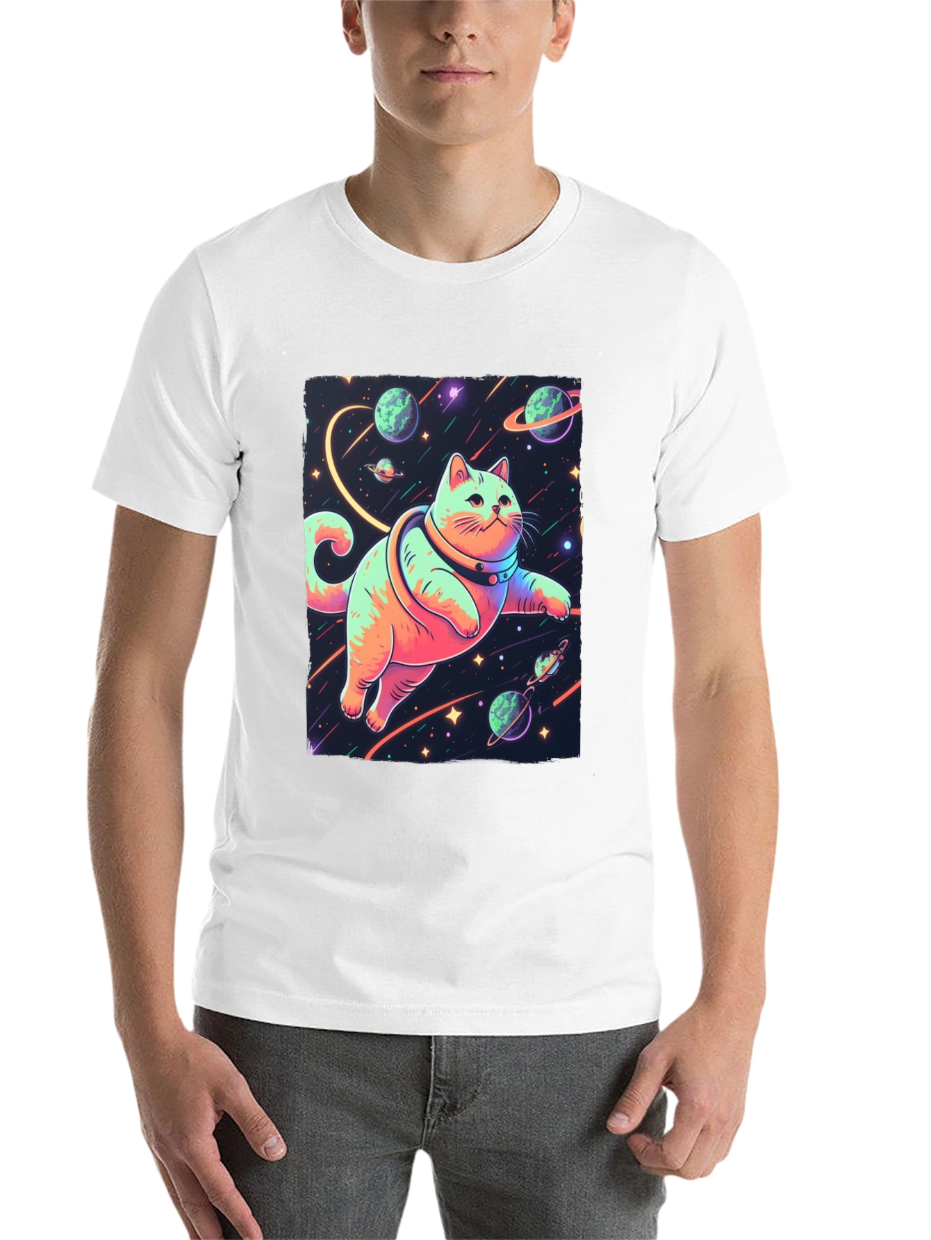 Black Cosmic Cat T-Shirt - Space Adventure Tee view 14