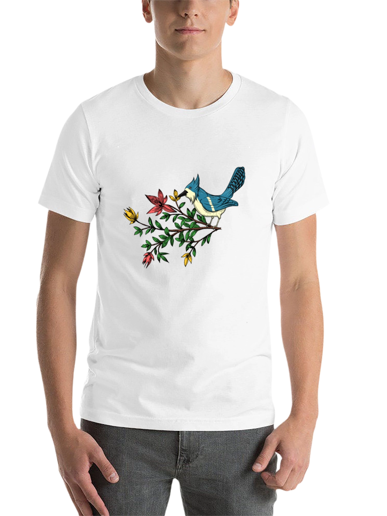 Black Blue Jay on Branch Graphic Tee - Soft Cotton Blend view 14