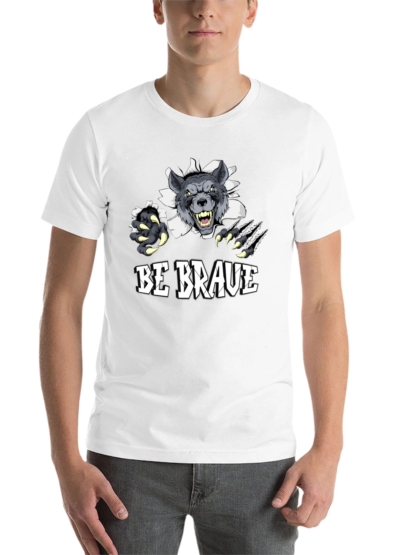 Black Be Brave Wolf Graphic Print T-Shirt view 14
