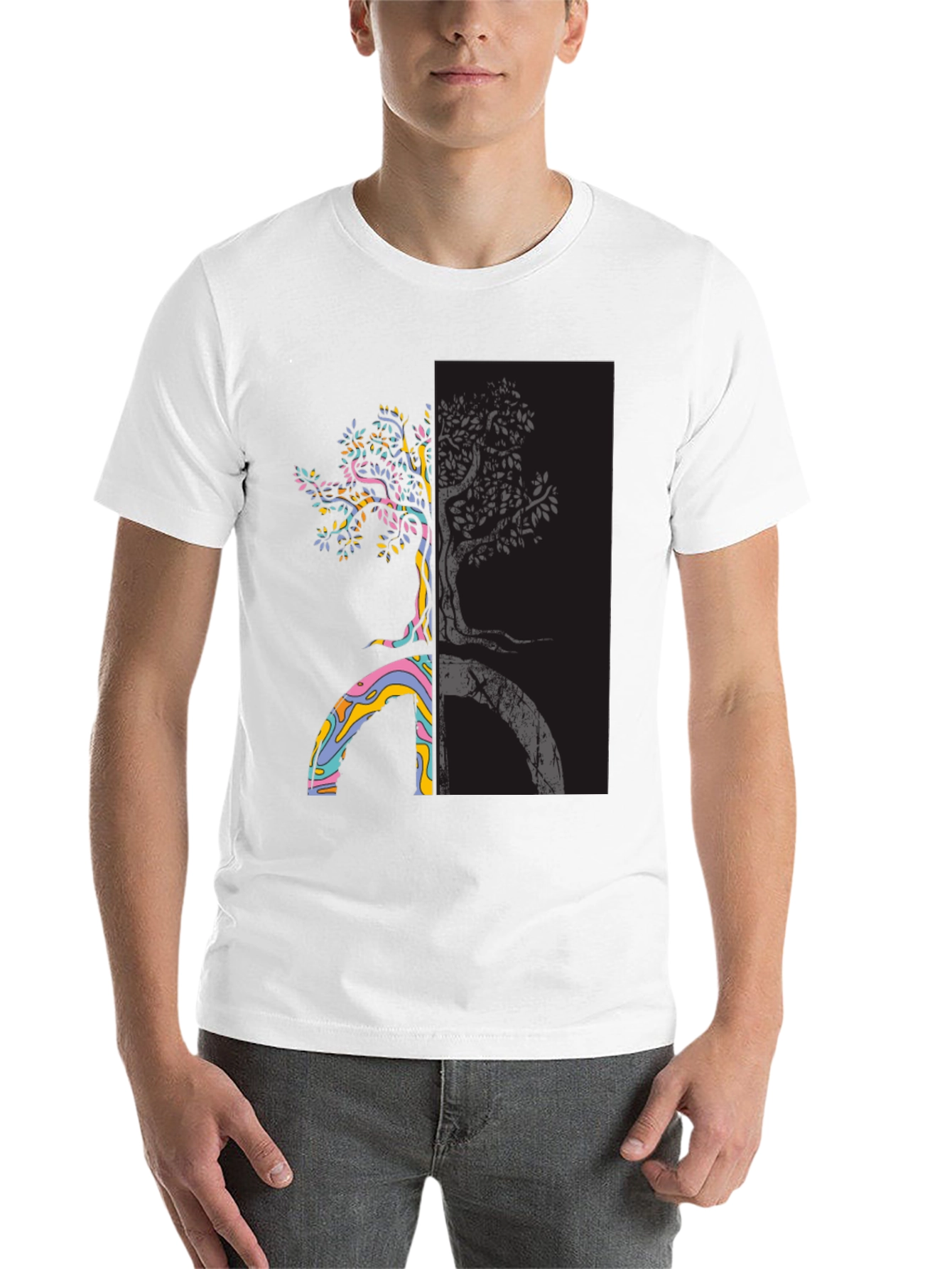 Black Yin Yang Tree Peace Sign T-Shirt view 14