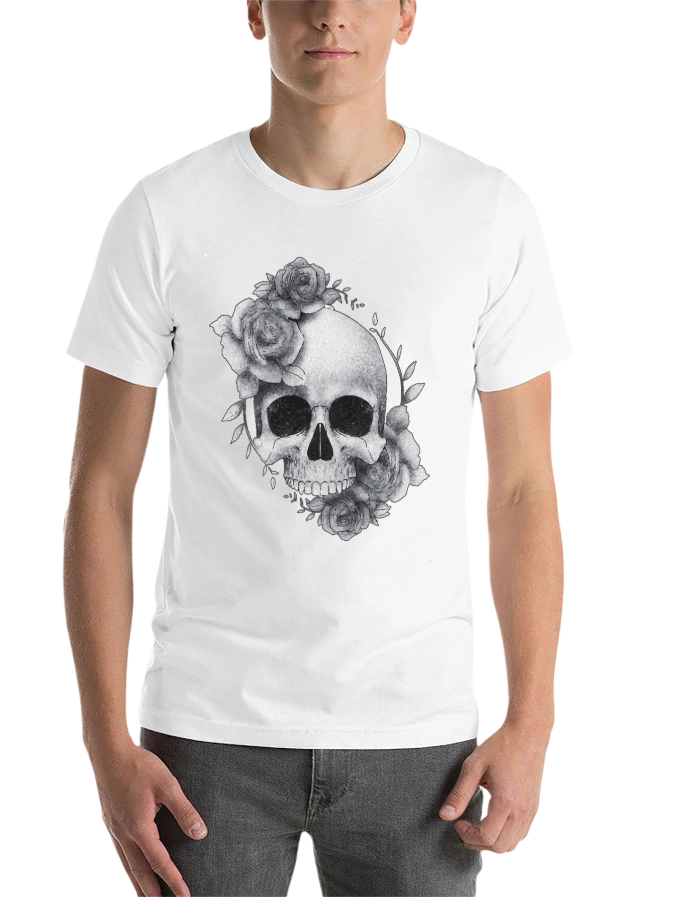 Black Skull & Roses Graphic Tee - Black Casual T-Shirt view 14