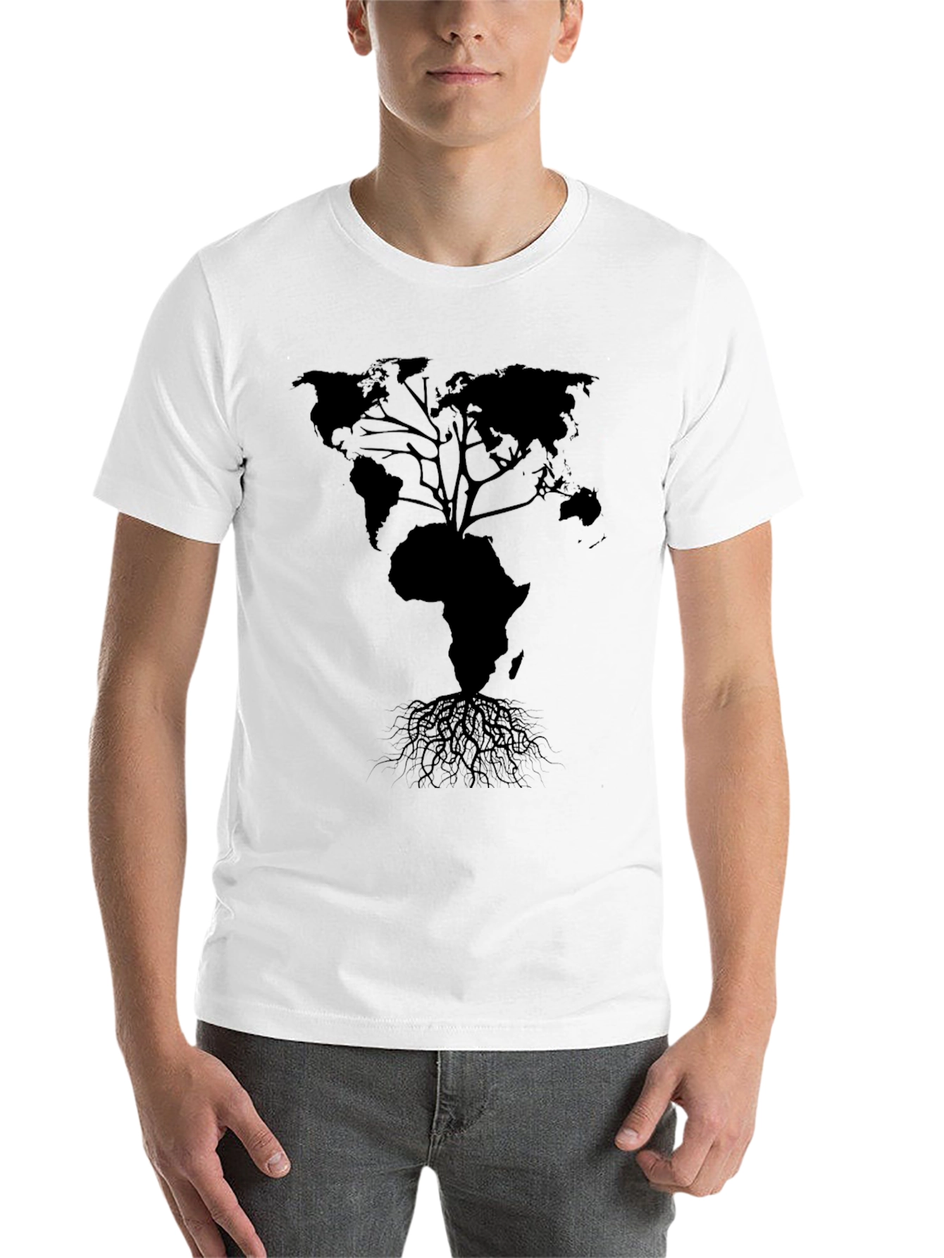 Black World Map Tree T-Shirt - Black view 14
