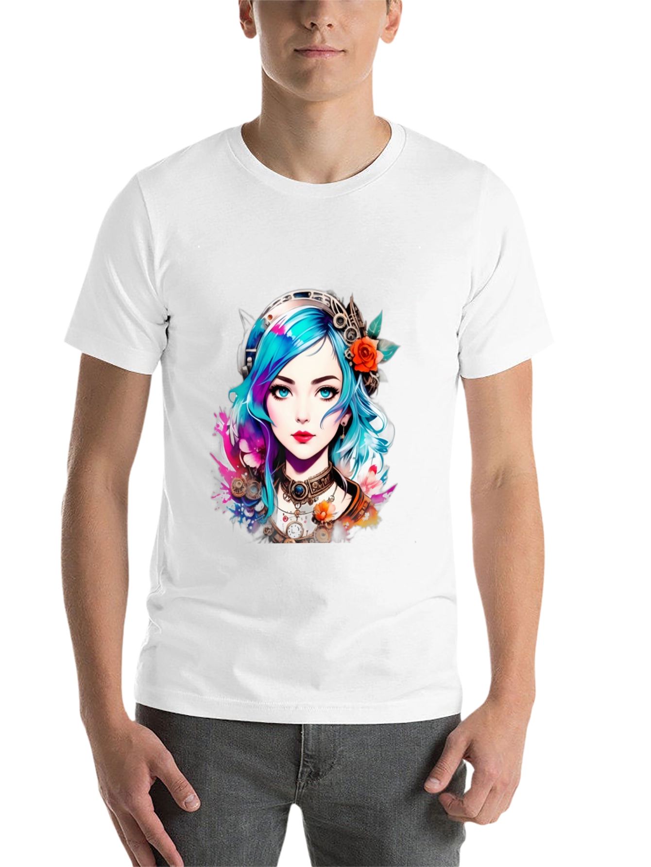 Black Steampunk Anime Girl Graphic Tee view 14