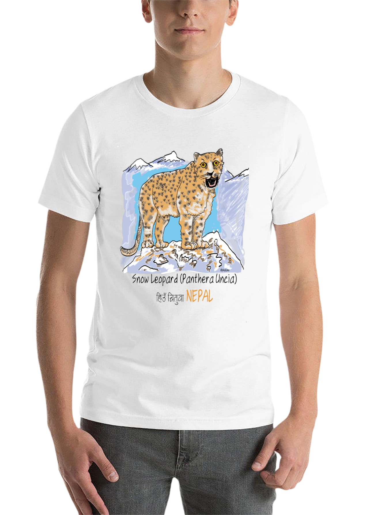 Black Snow Leopard Graphic Tee - Nepal Wildlife Shirt view 14