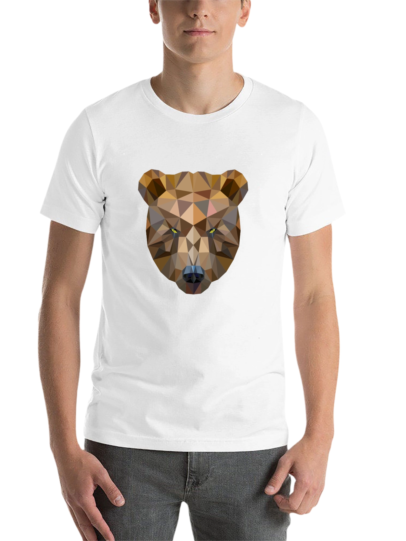 Black Geometric Bear Graphic Tee - Black Cotton T-Shirt view 14