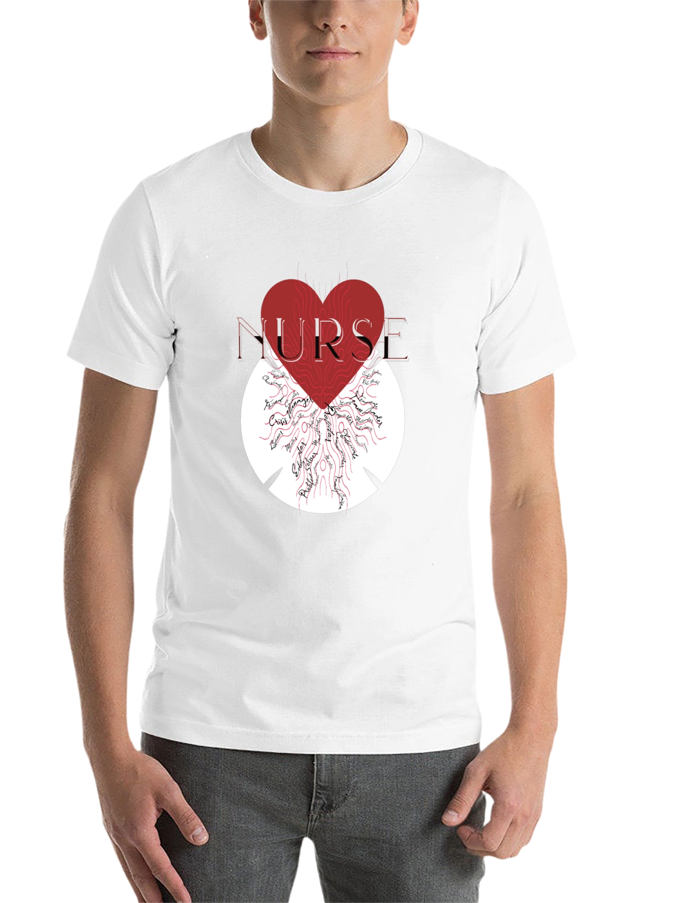 Black Nurse Heart Graphic T-Shirt - Unisex view 14