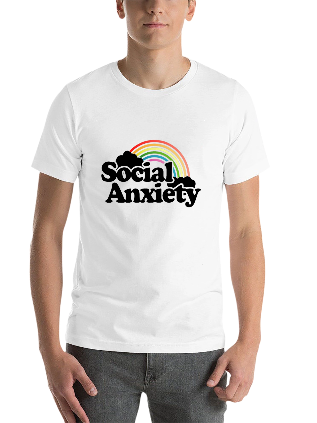Black Social Anxiety Rainbow Graphic T-Shirt - Black view 14