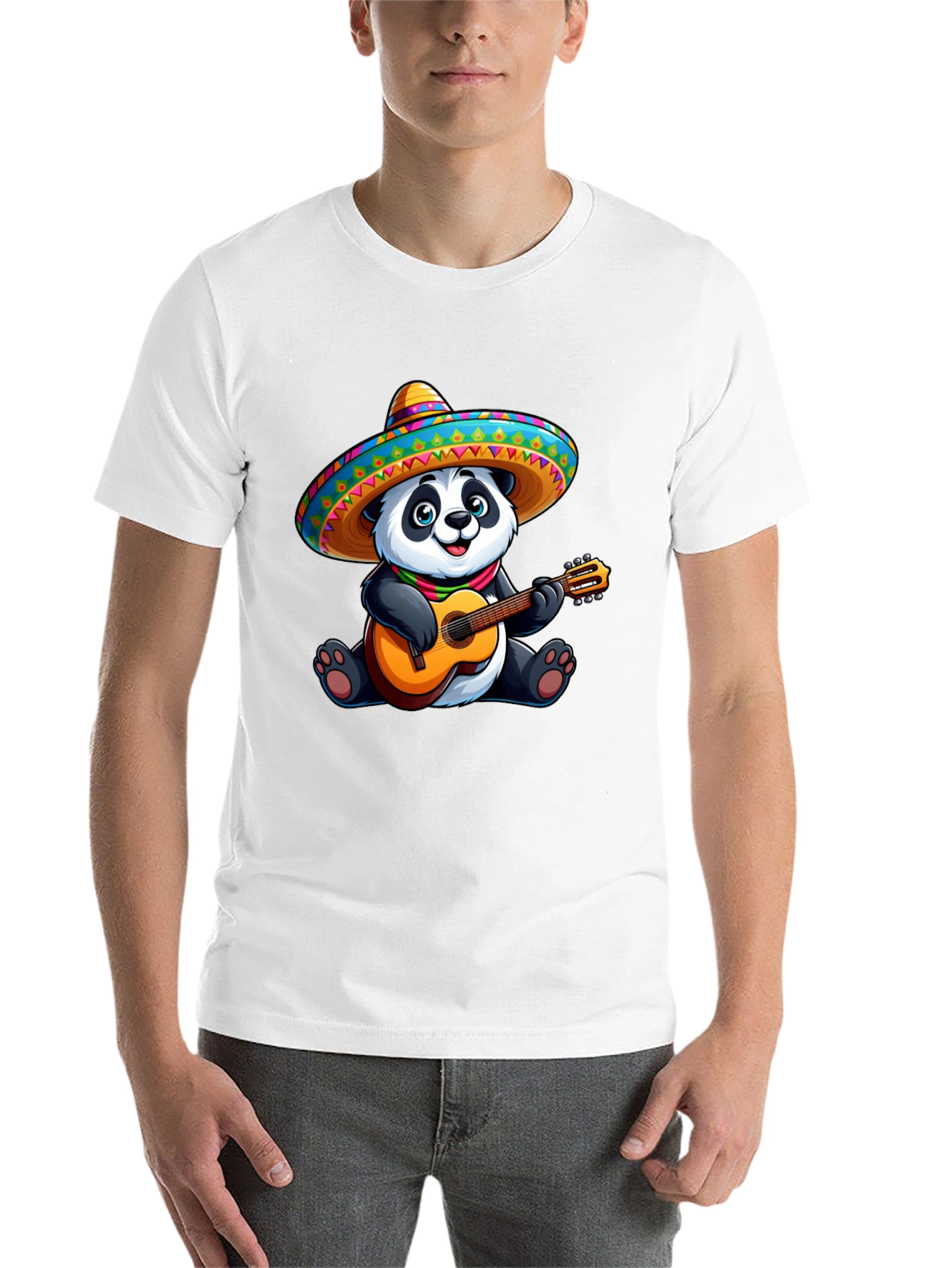 Black Panda Guitarist Graphic Tee - Black Cotton T-Shirt view 14