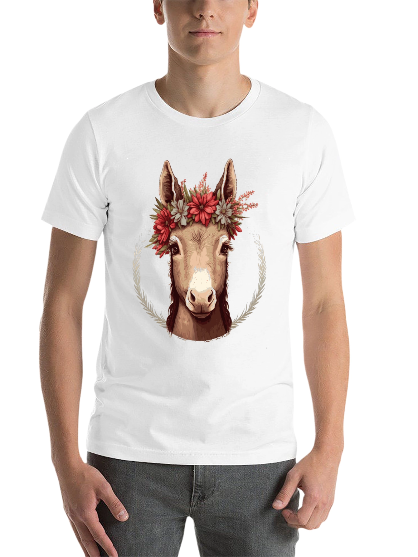 Black Donkey Floral Wreath Graphic Tee - Cute Animal Lover Shirt view 14