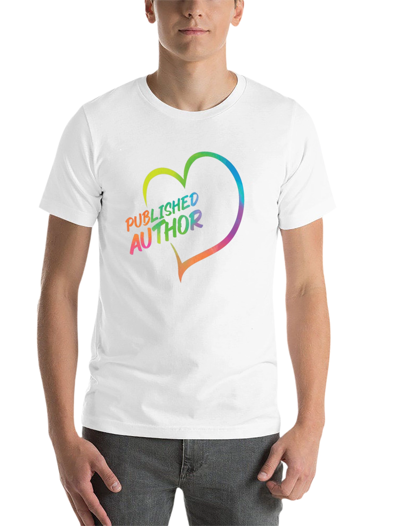 Black Published Author Rainbow Heart T-Shirt view 14