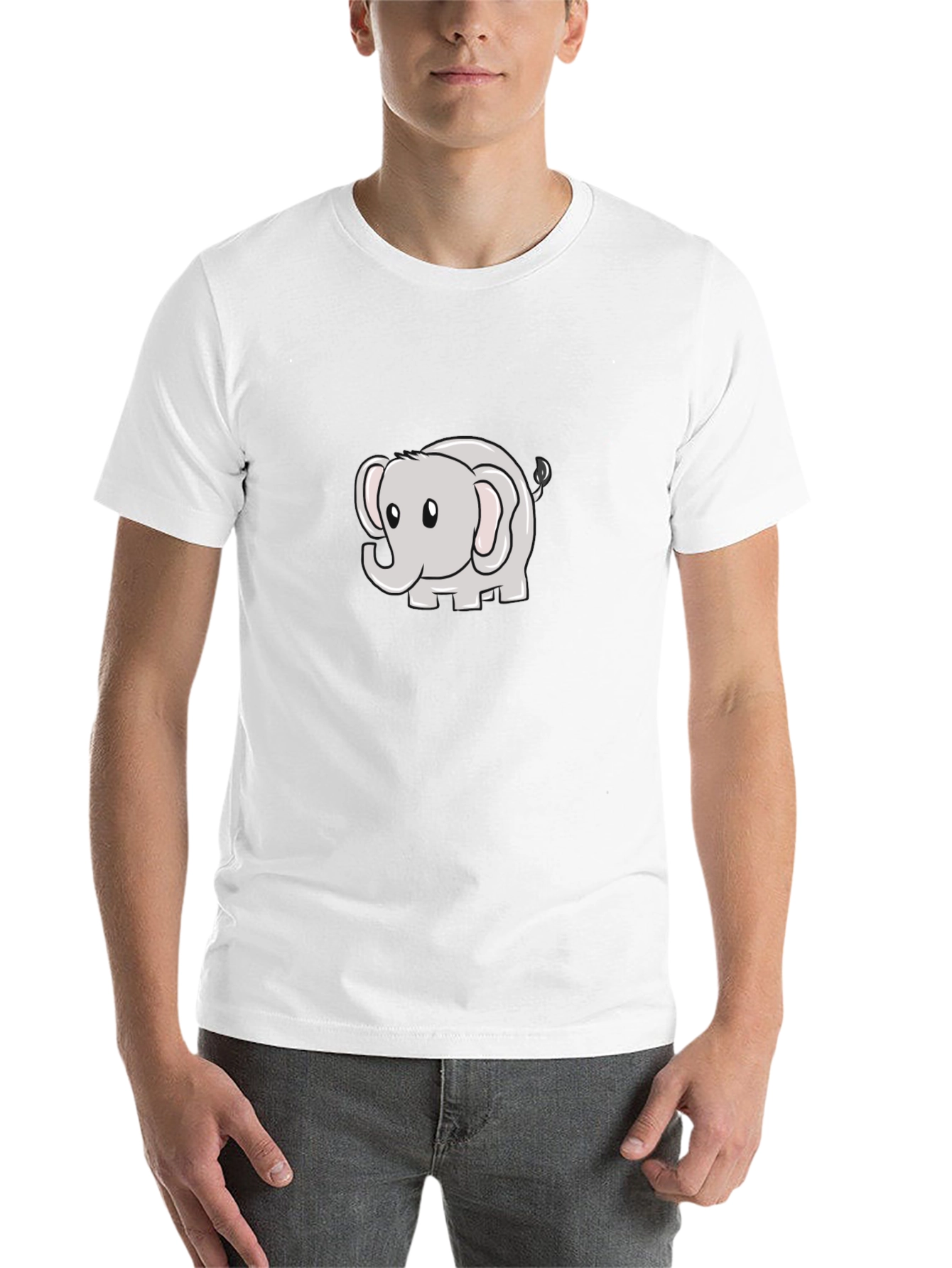 Black Cute Elephant Cartoon Black T-Shirt view 14