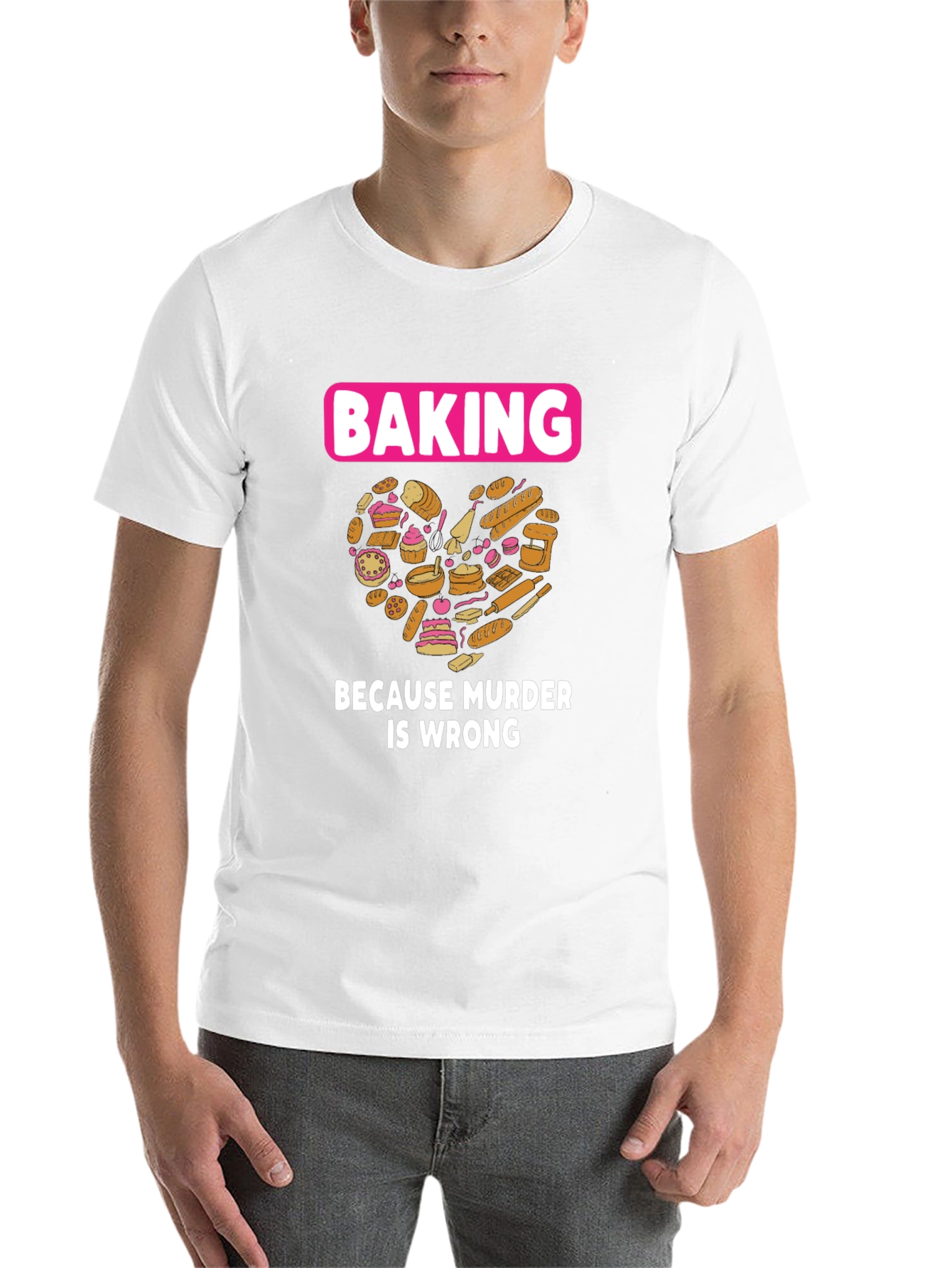 Black Baking Because Murder Is Wrong Graphic T-Shirt view 14