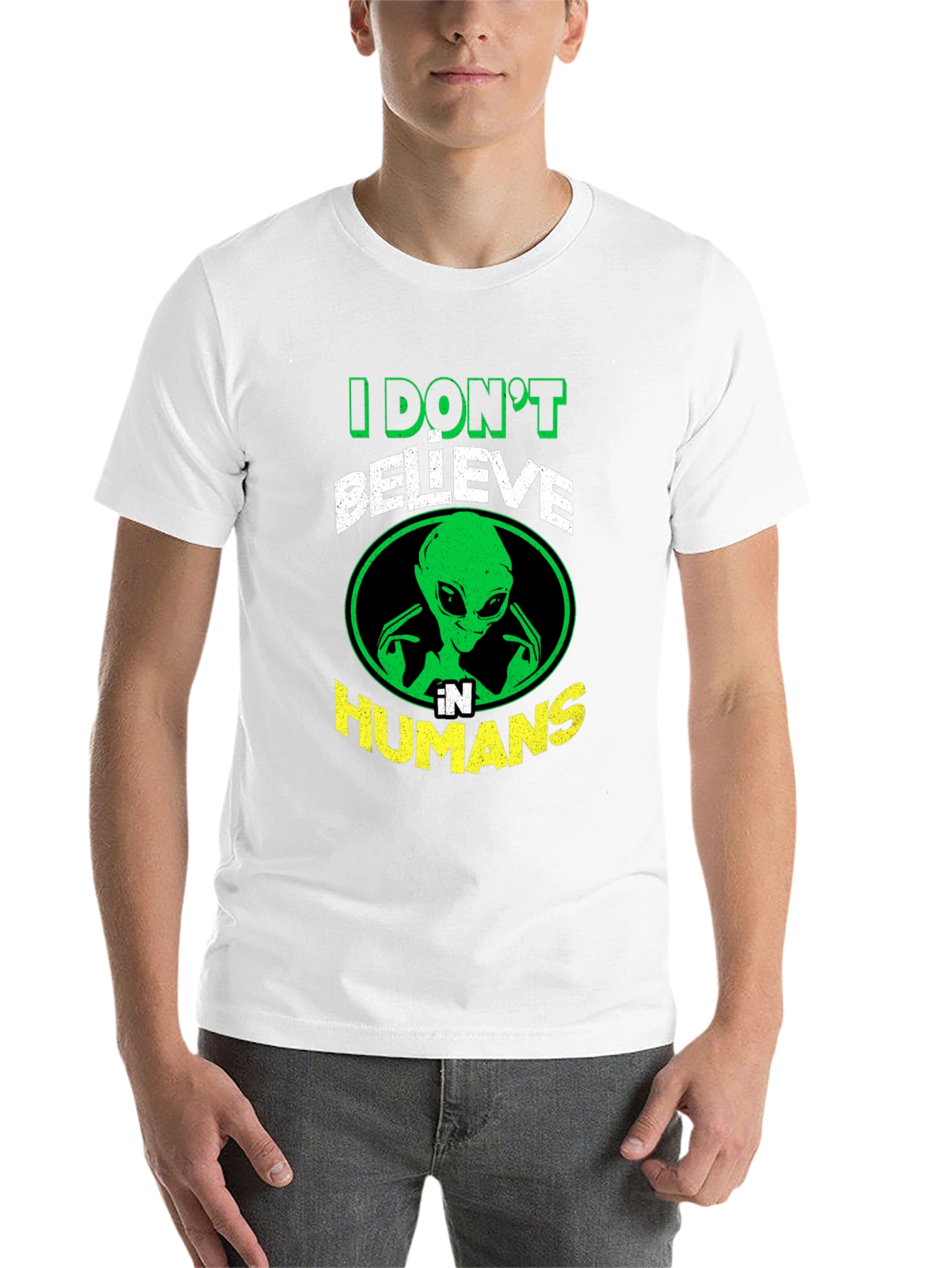 Black I Don't Believe in Humans Alien Graphic T-Shirt view 14