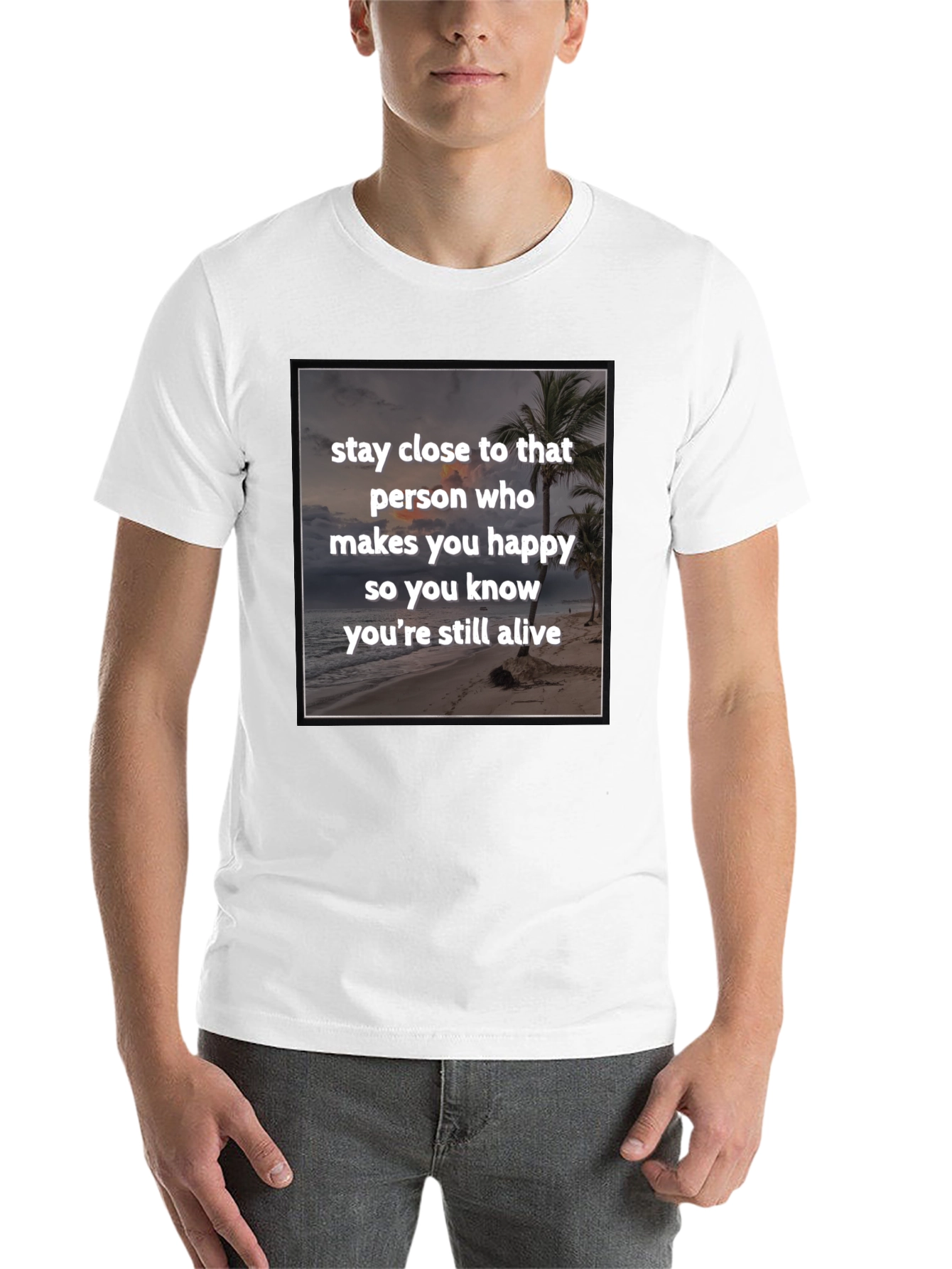 Black Inspirational Beach T-Shirt: Stay Close to Happiness view 14