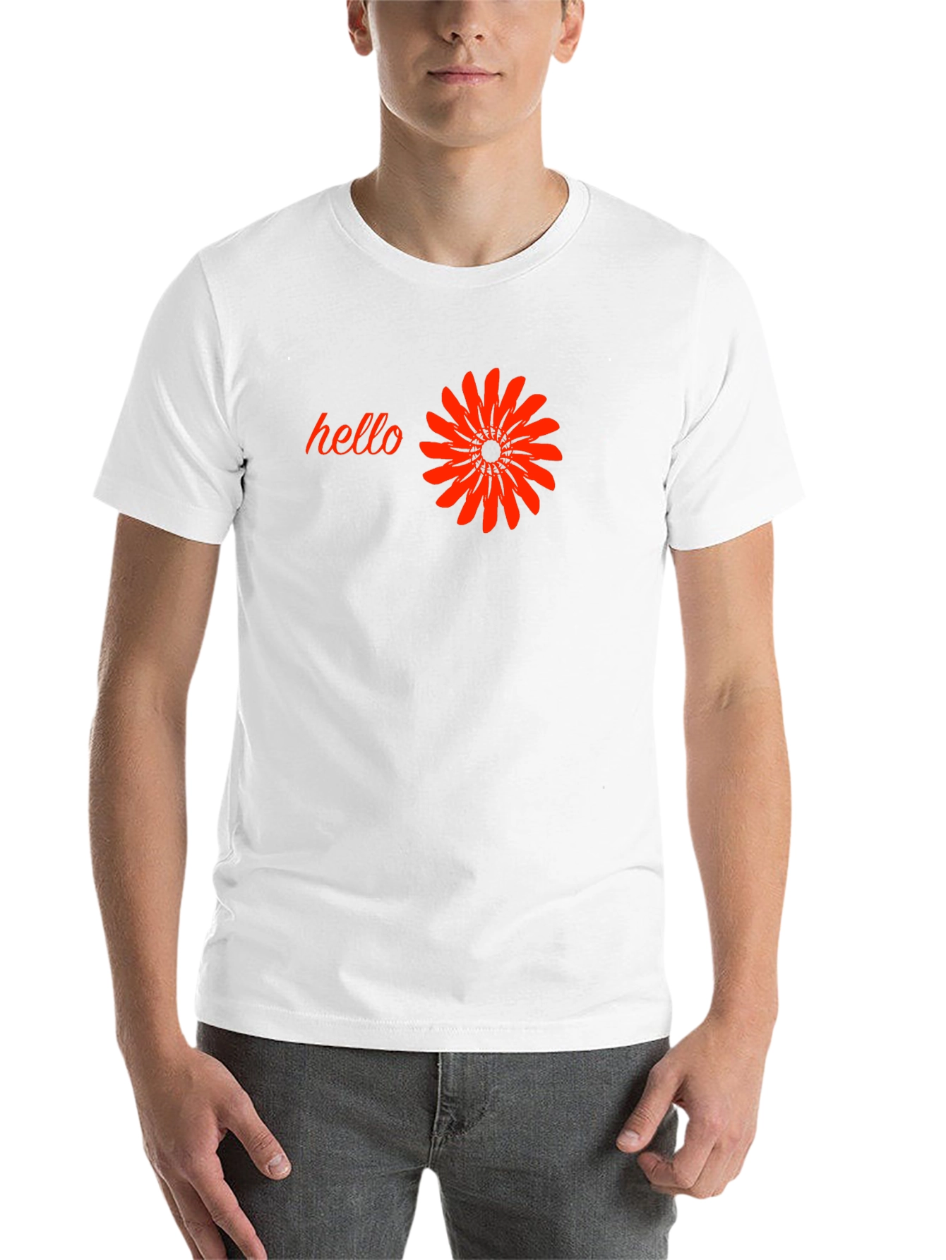 Black Black T-Shirt with 'Hello' and Flower Design view 14