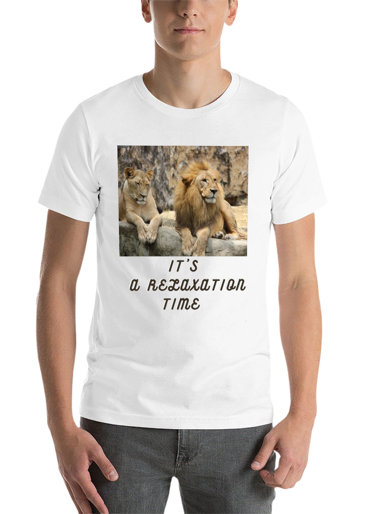 Black Relaxation Time Lion Couple Graphic T-Shirt view 14