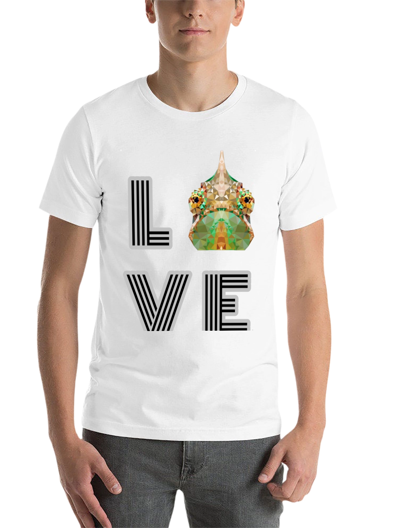 Black Geometric Chameleon 'LOVE' Graphic Tee - Modern Style view 14