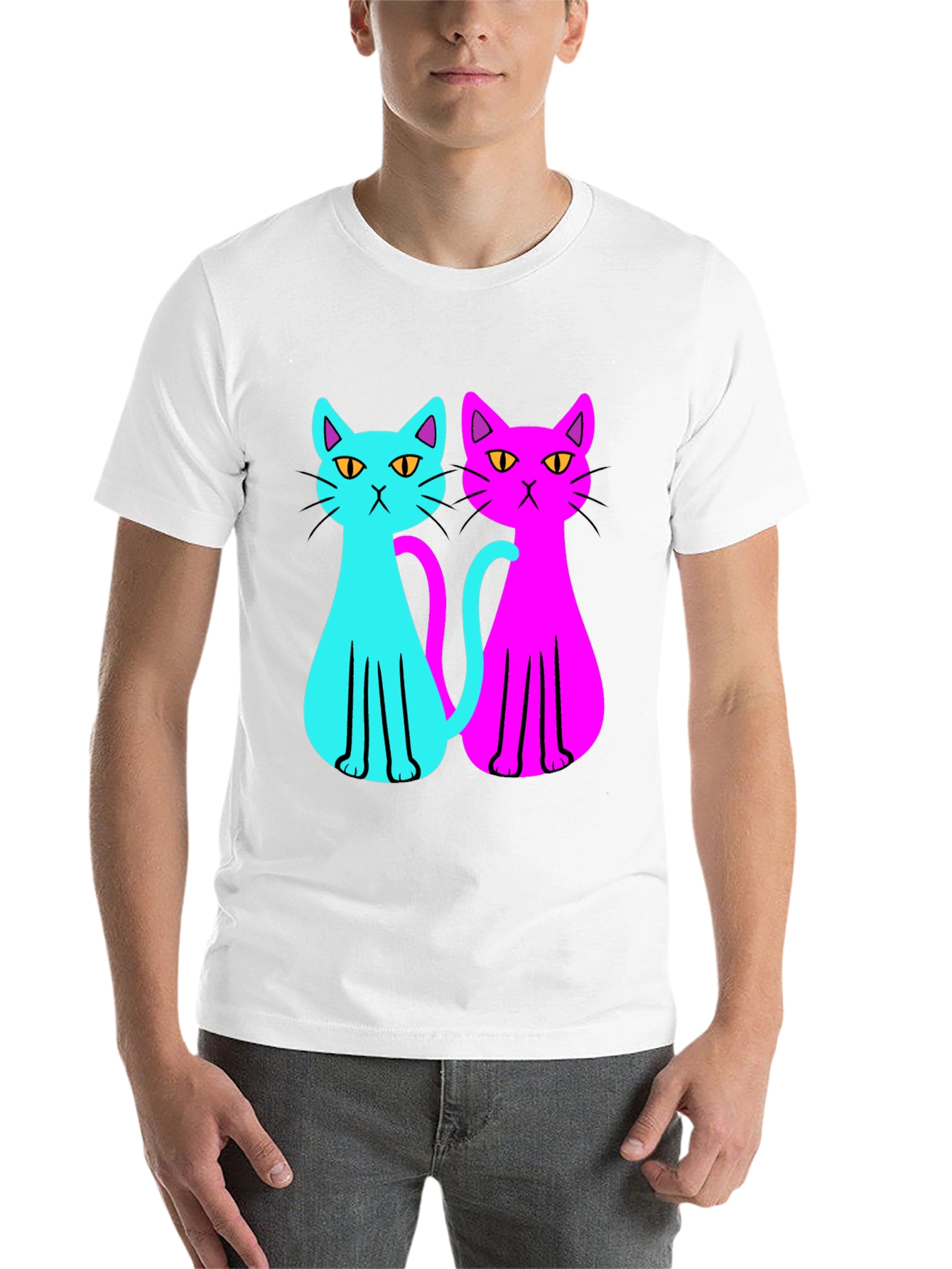 Black Cool Cat Tee: Neon Style view 14