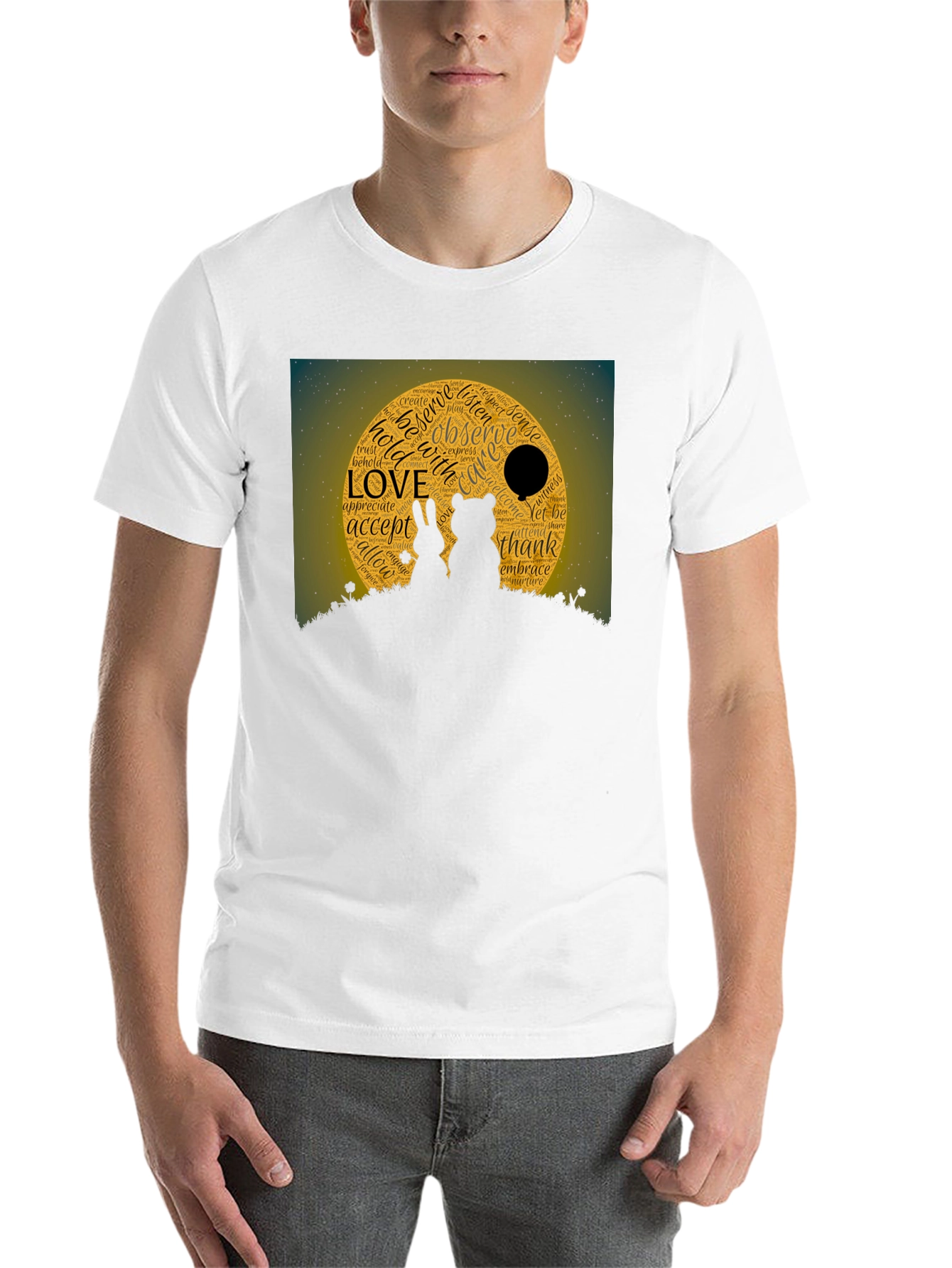 Black Love Word Cloud T-Shirt: Bear & Rabbit Design view 14