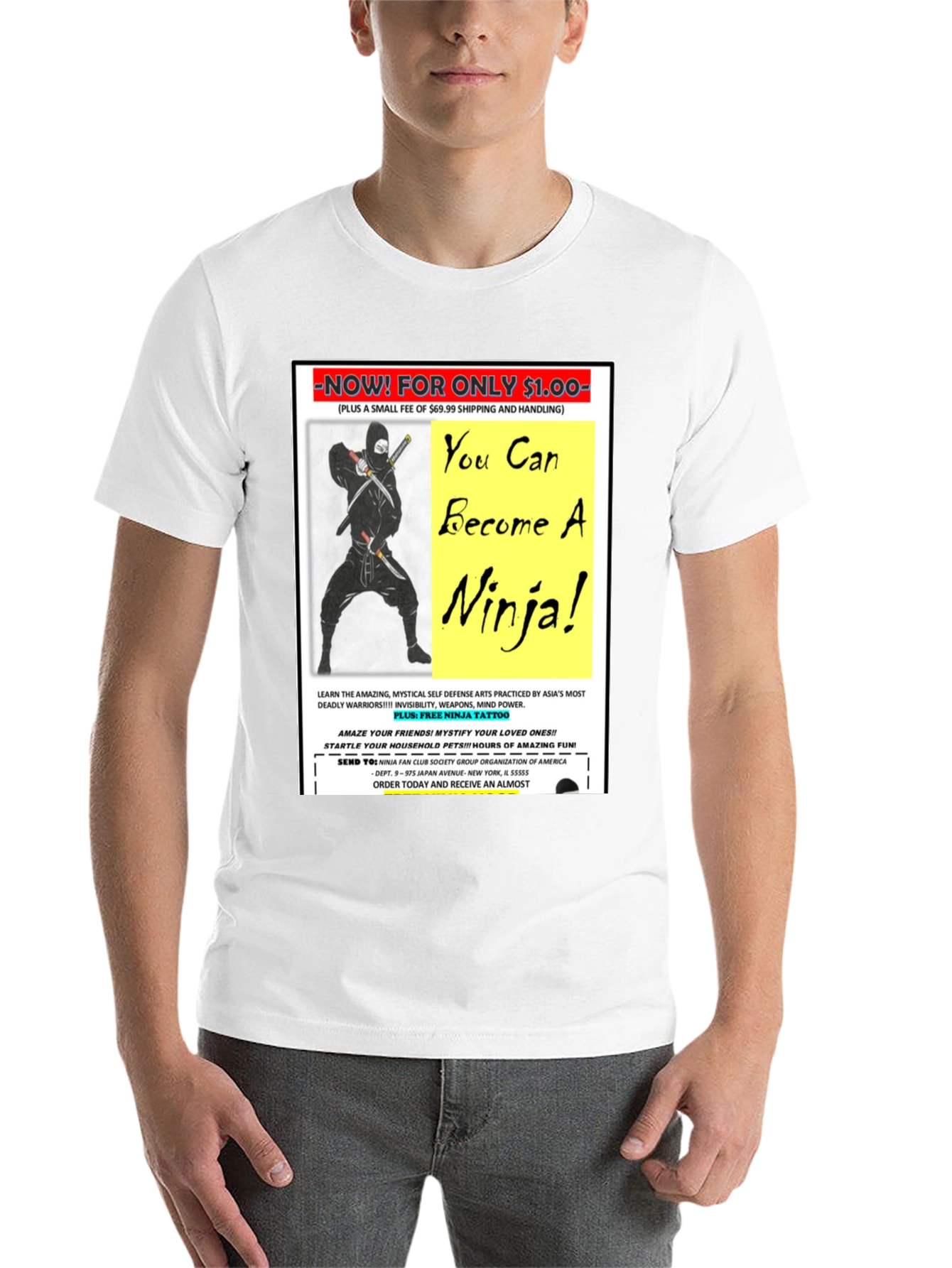 Black Become A Ninja! Novelty Graphic T-Shirt view 14