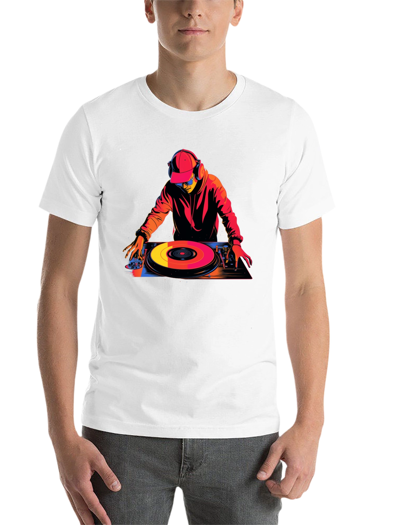 Black DJ Turntable Graphic Tee - Black Cotton Blend T-Shirt view 14