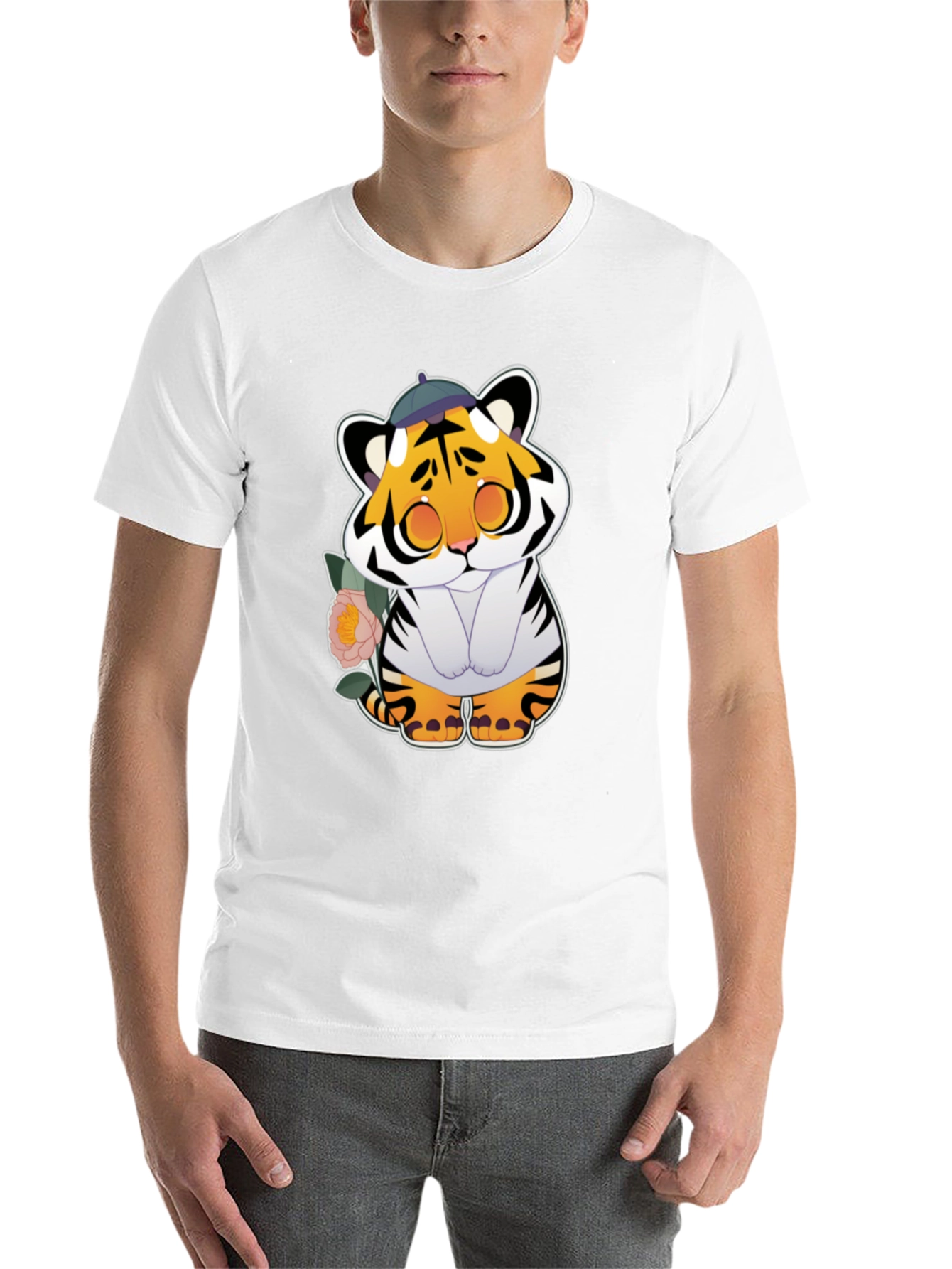 Black Cute Tiger Graphic Tee - Unisex Black T-Shirt view 14