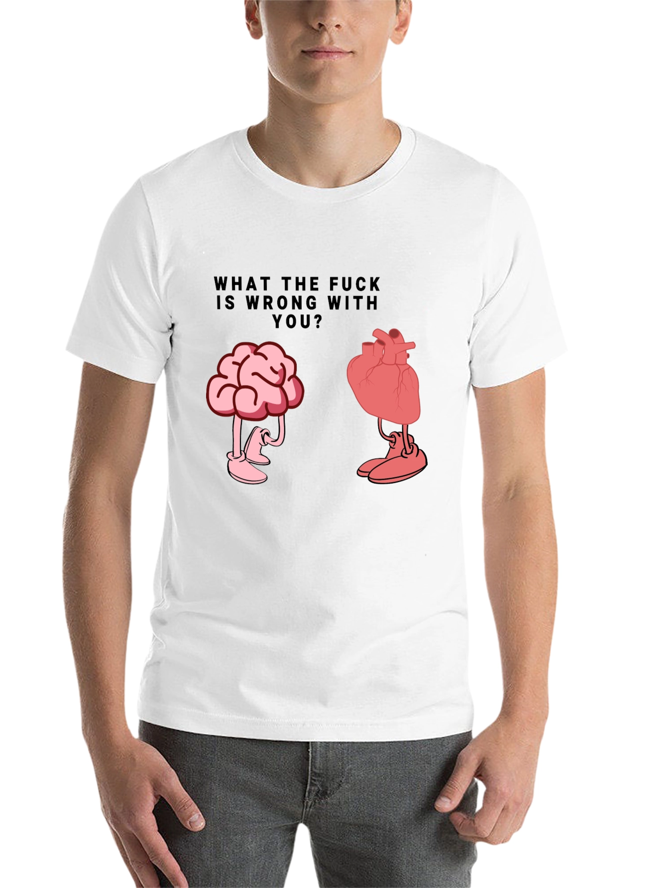 Black WTF Wrong With You Brain and Heart T-Shirt view 14