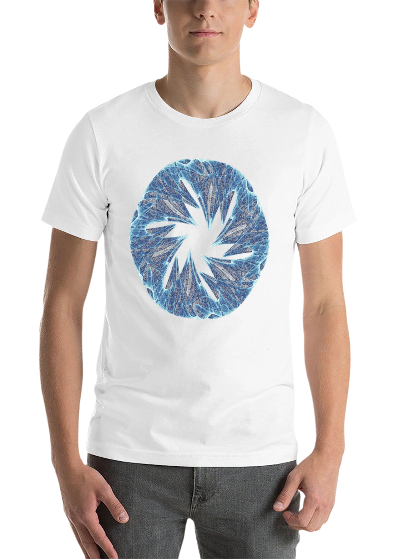 Black Abstract Blue Circular Design Black T-Shirt view 14