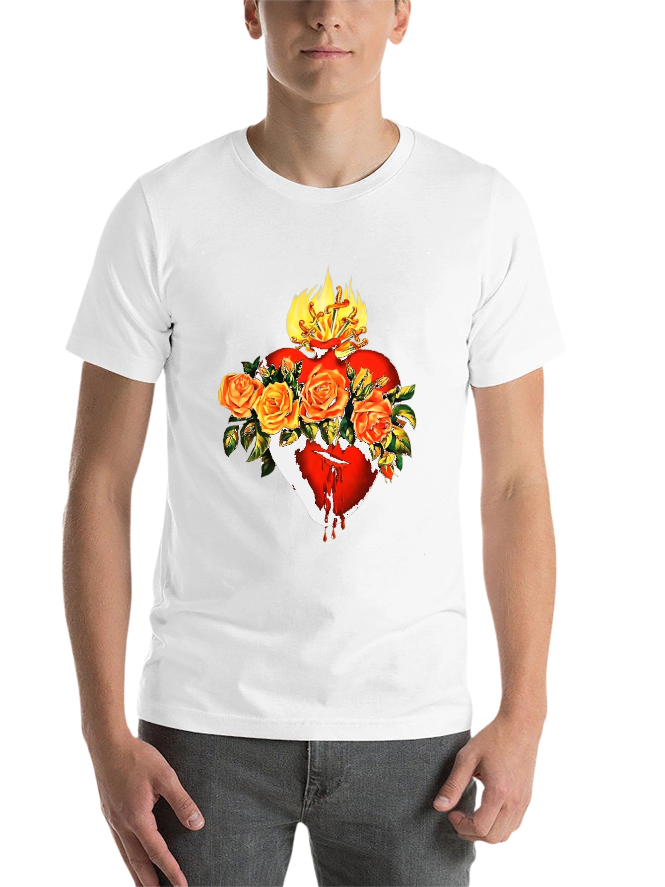 Black Sacred Heart Rose T-Shirt - Unique Graphic Tee view 14