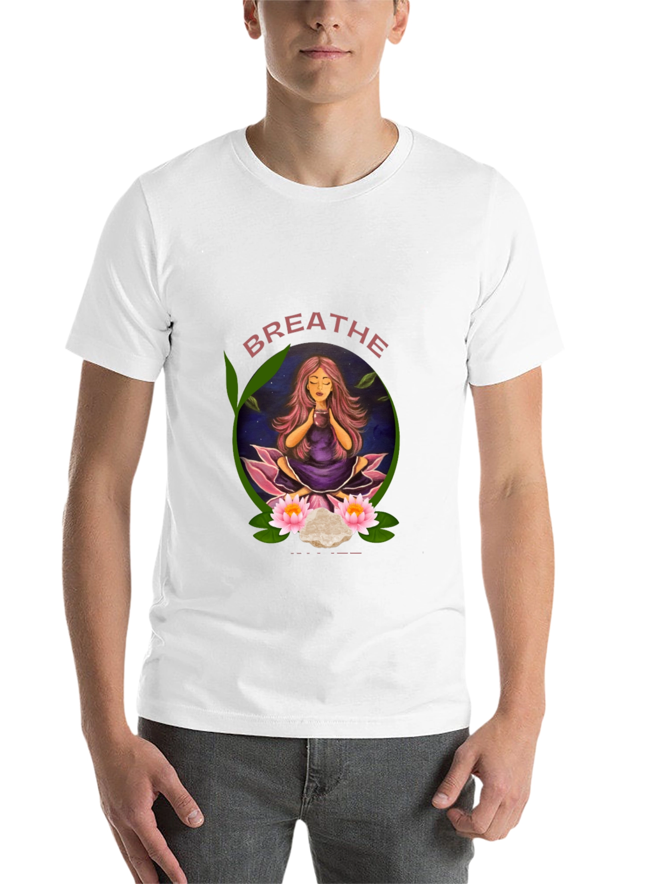 Black Breathe Yoga T-Shirt - Meditating Woman Design view 14