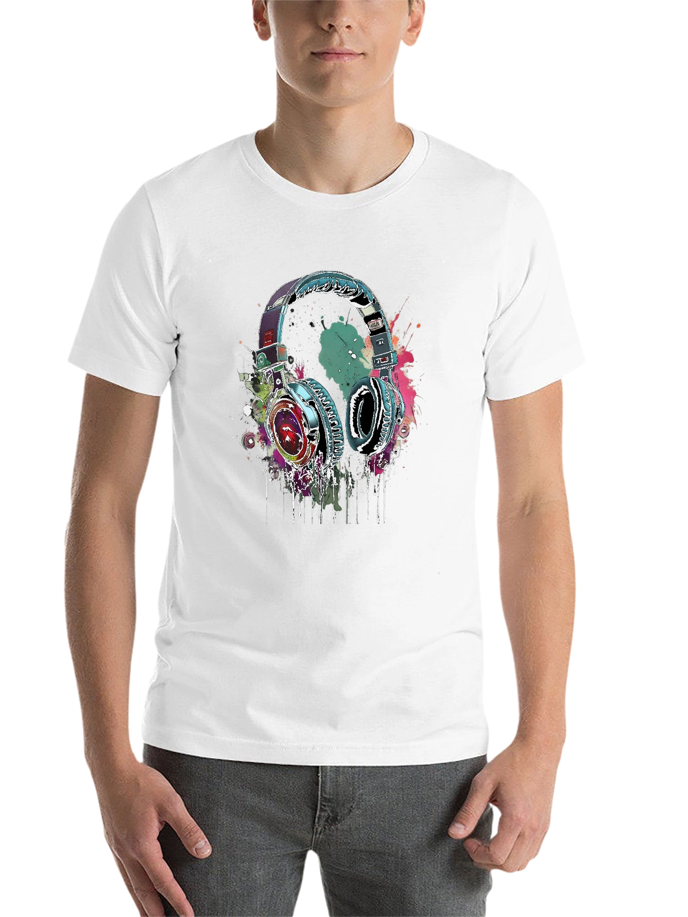 Black Vibrant Headphones Graphic Black T-Shirt view 14