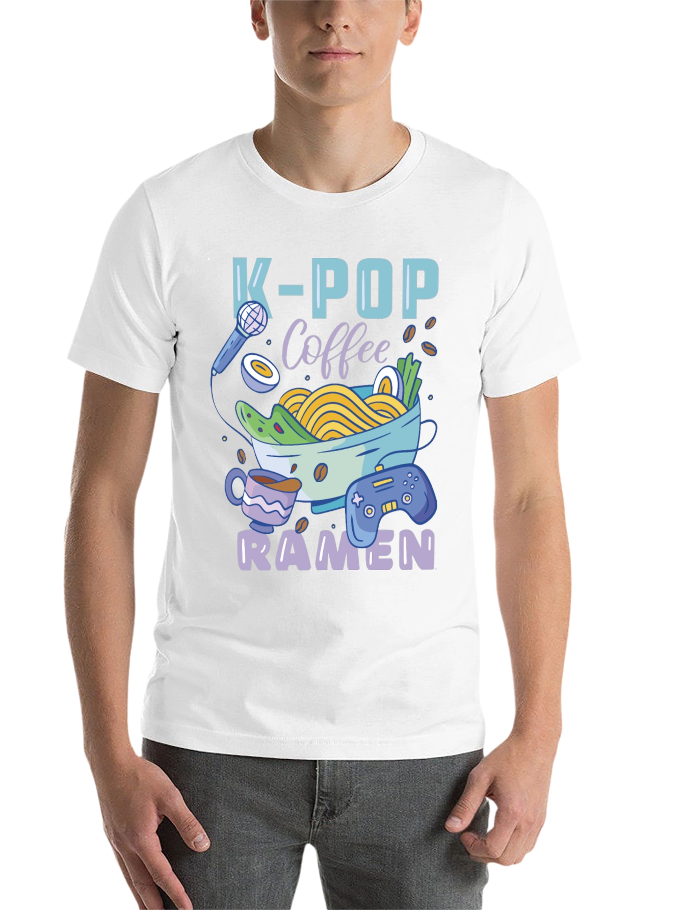 Black K-POP Coffee Ramen Gamer Graphic T-Shirt view 14