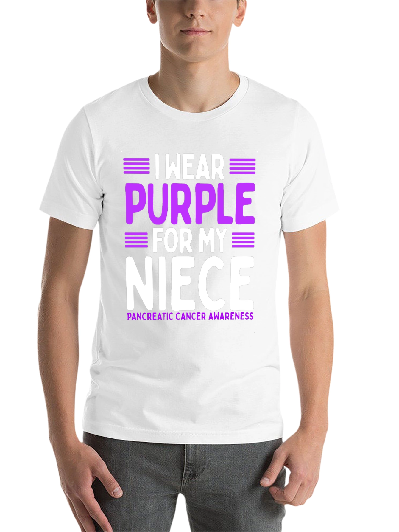 Black I Wear Purple For My Niece T-Shirt Pancreatic Cancer Awareness view 14