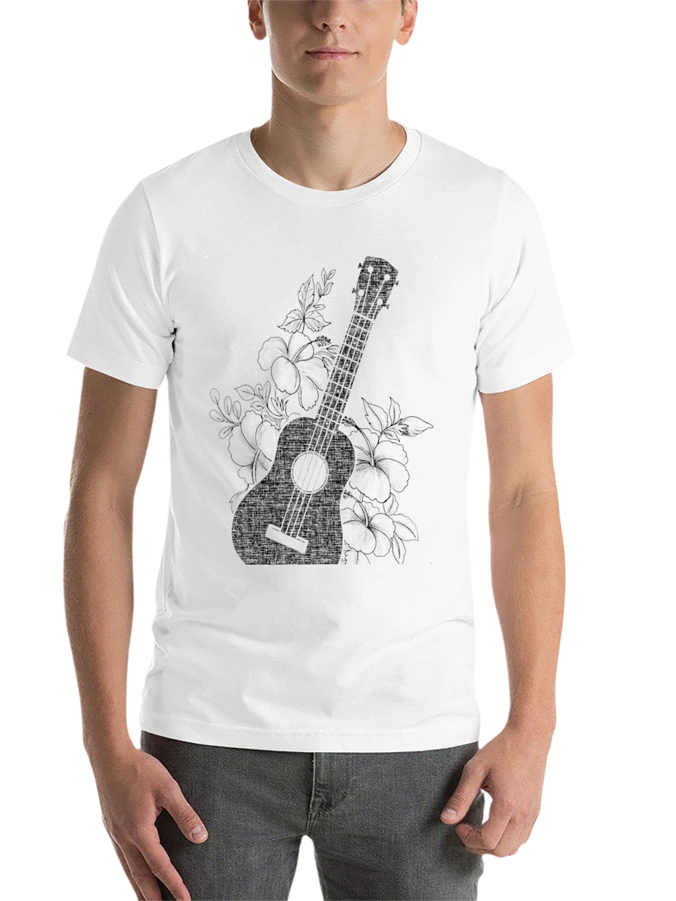 Black Floral Ukulele Graphic Tee - Black Comfort Fit T-Shirt view 14