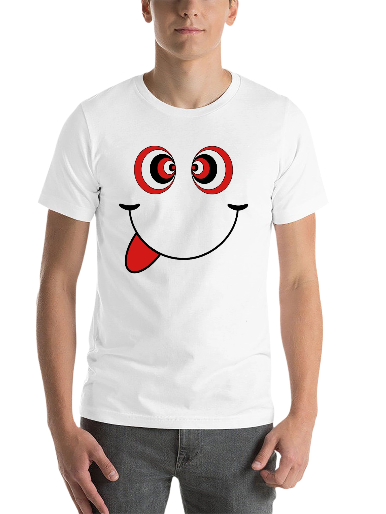 Black Funny Graphic Tee - Crazy Eyes Smiley Face T-Shirt view 14