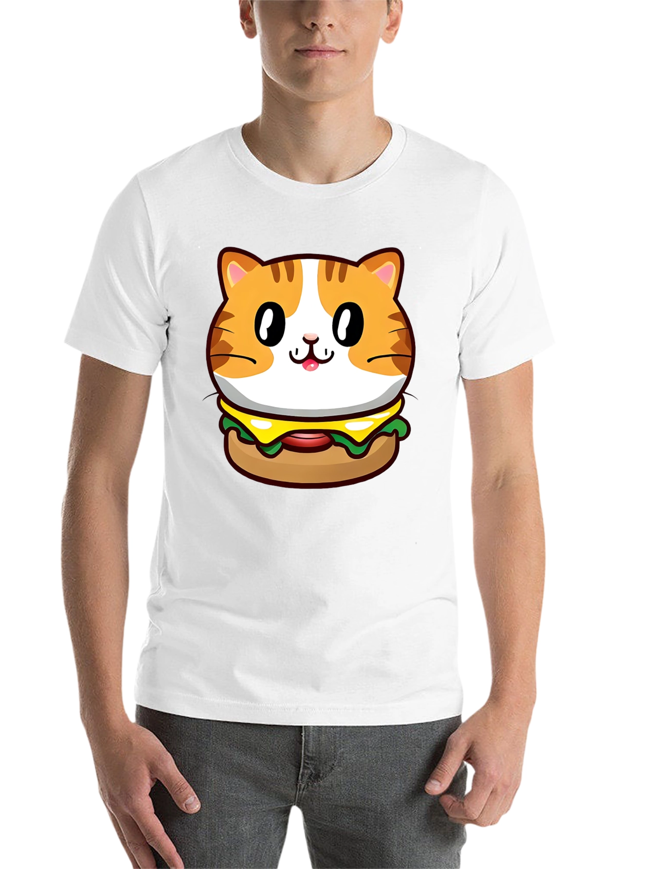 Black Cat Burger Graphic Tee - Unisex Black T-Shirt view 14