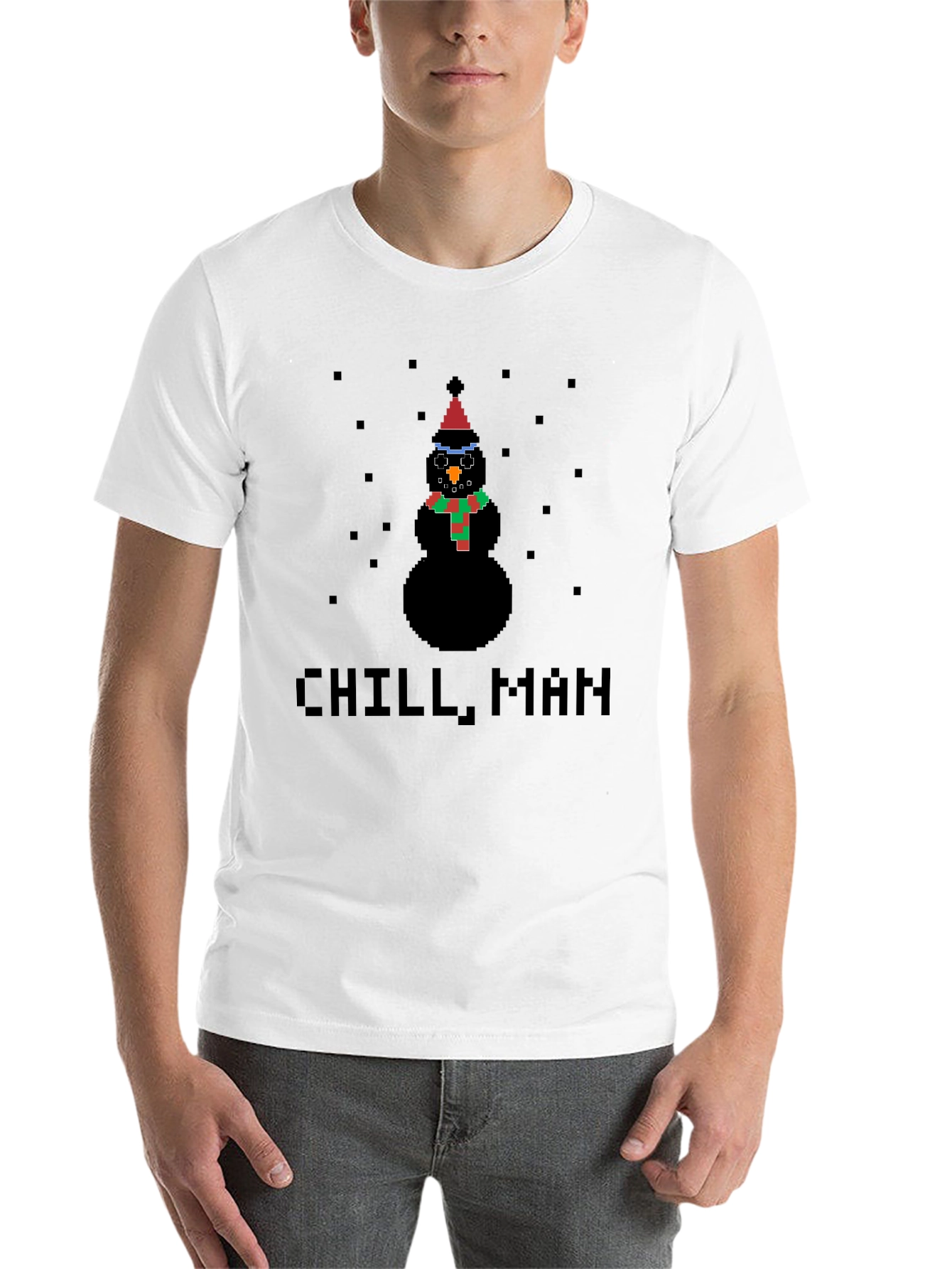 Black Pixel Snowman Chill Man Black T-Shirt view 14
