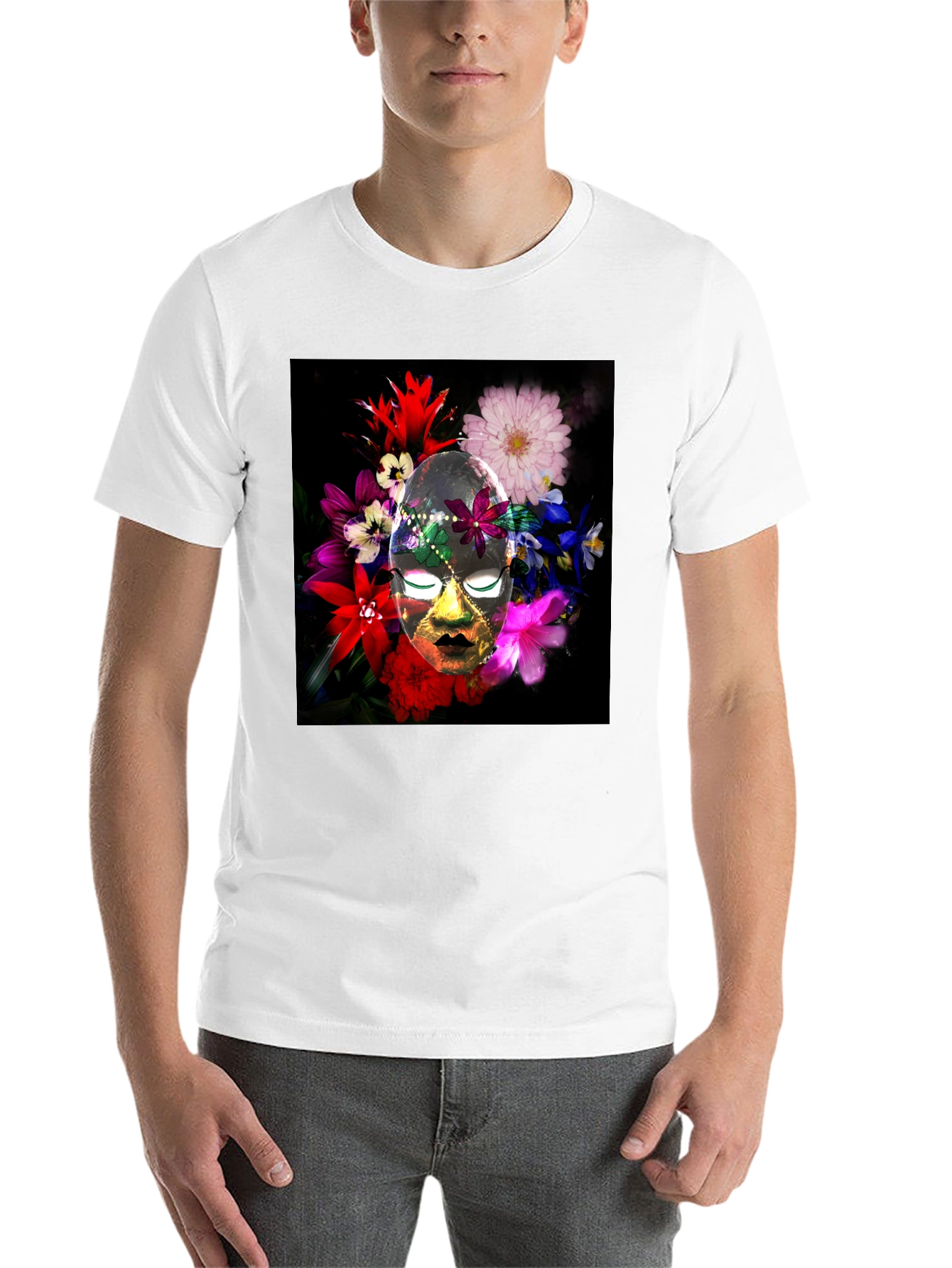 Black Floral Mask Graphic Tee - Black Cotton Blend view 14