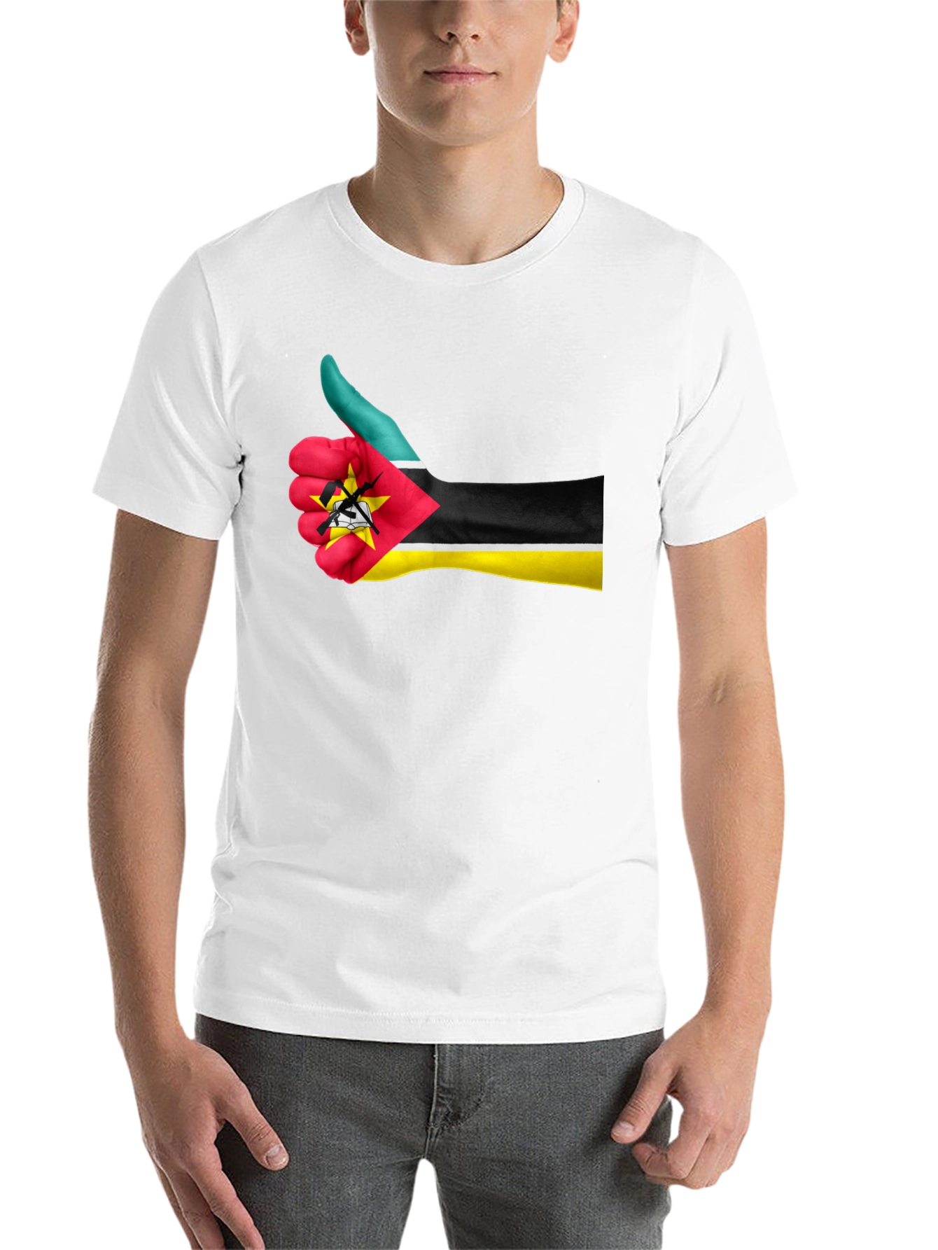 Black Mozambique Flag Thumb Up Graphic T-Shirt view 14