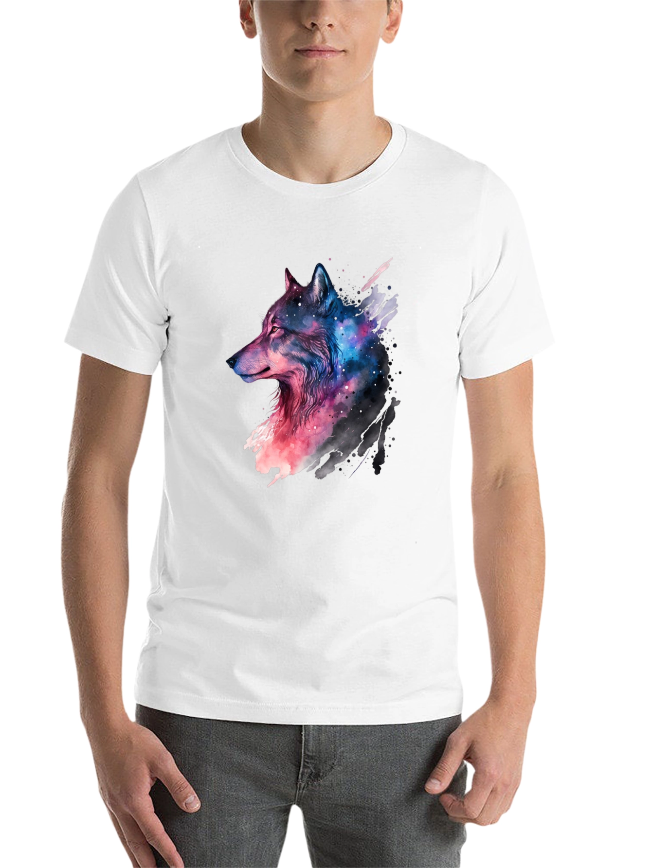 Black Galaxy Wolf Graphic Black T-Shirt view 14