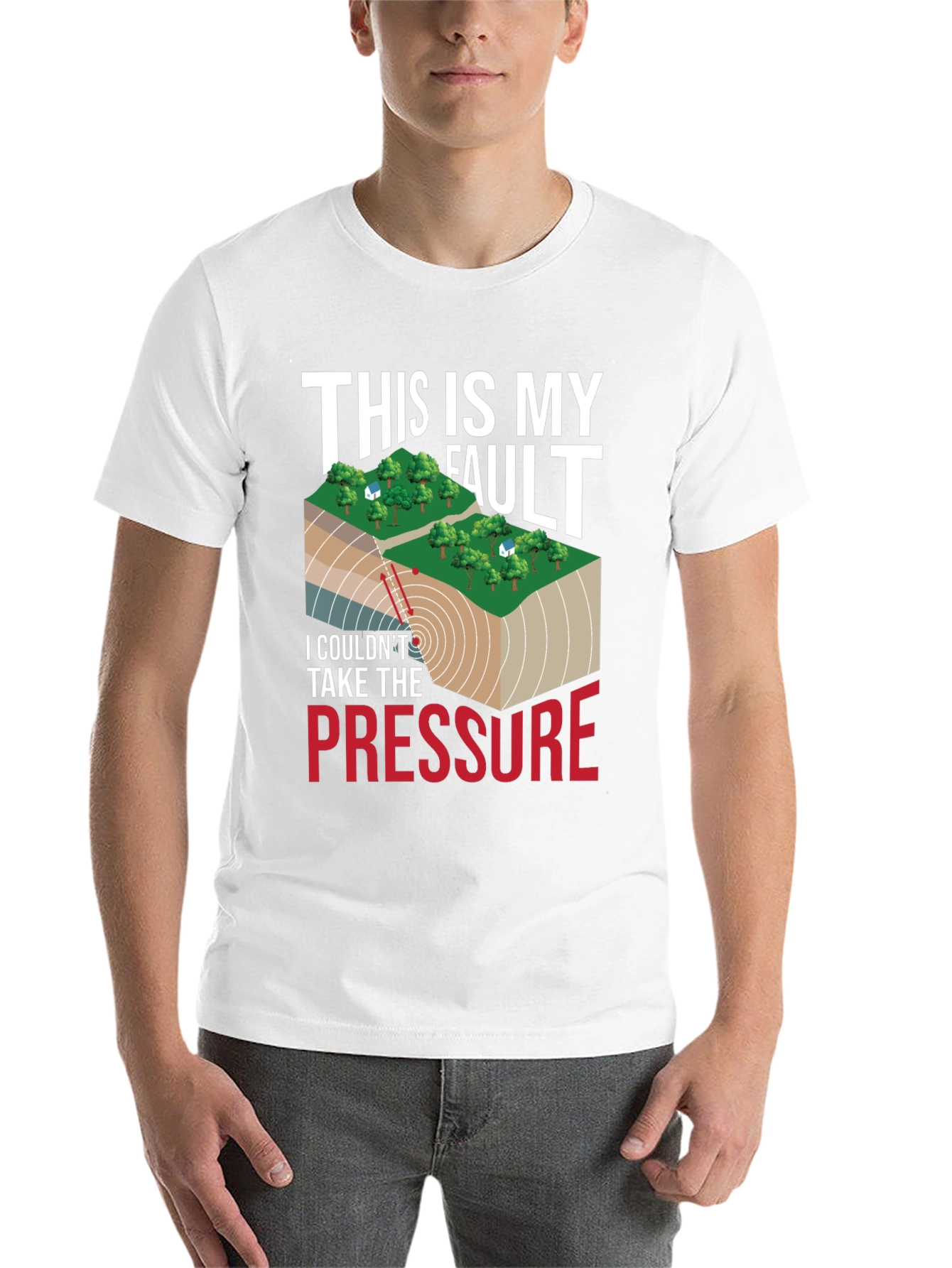 Black Geology Humor T-Shirt: This Is My Fault, Pressure view 14